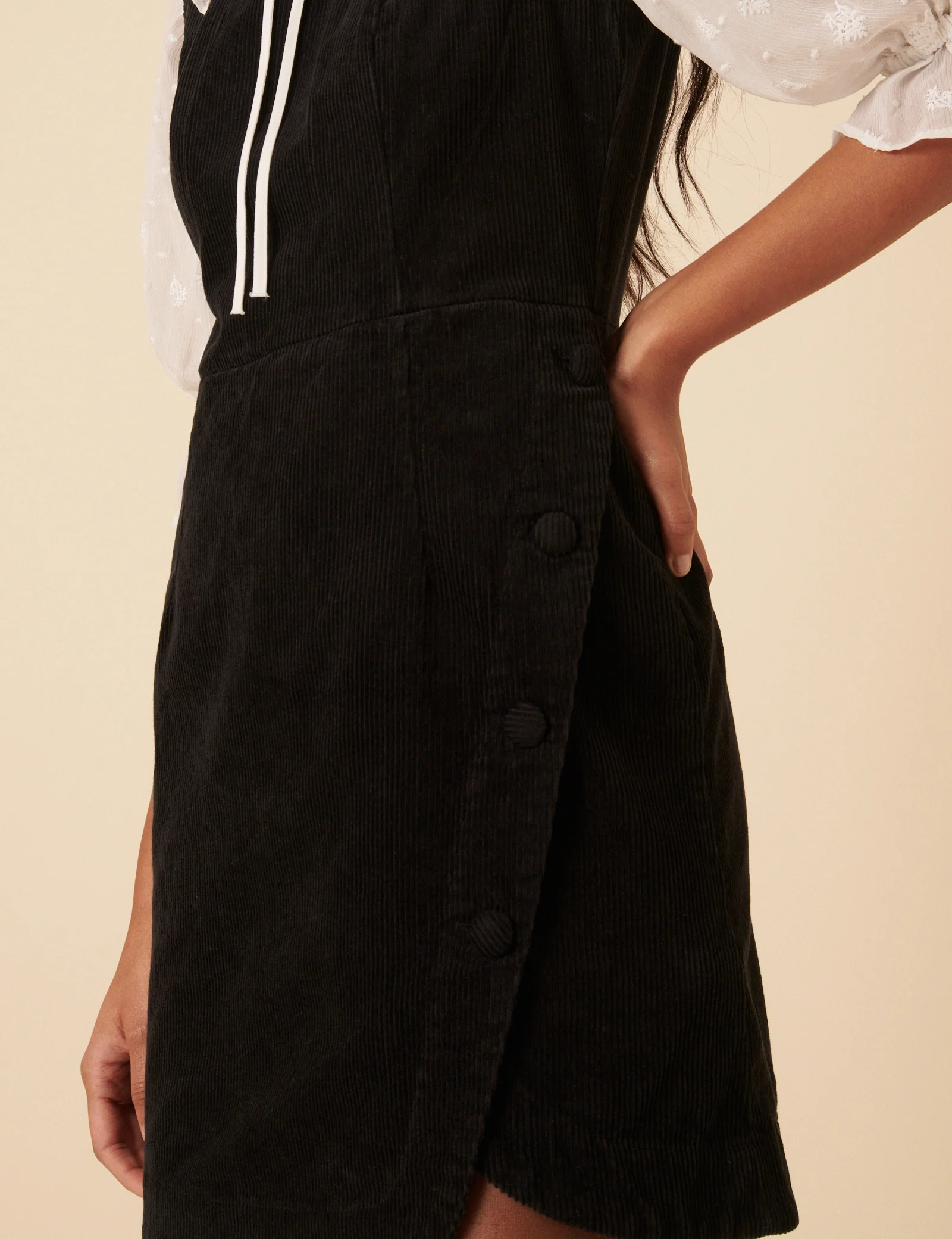 Black Cord Birch Pinafore Mini Dress - Image 4