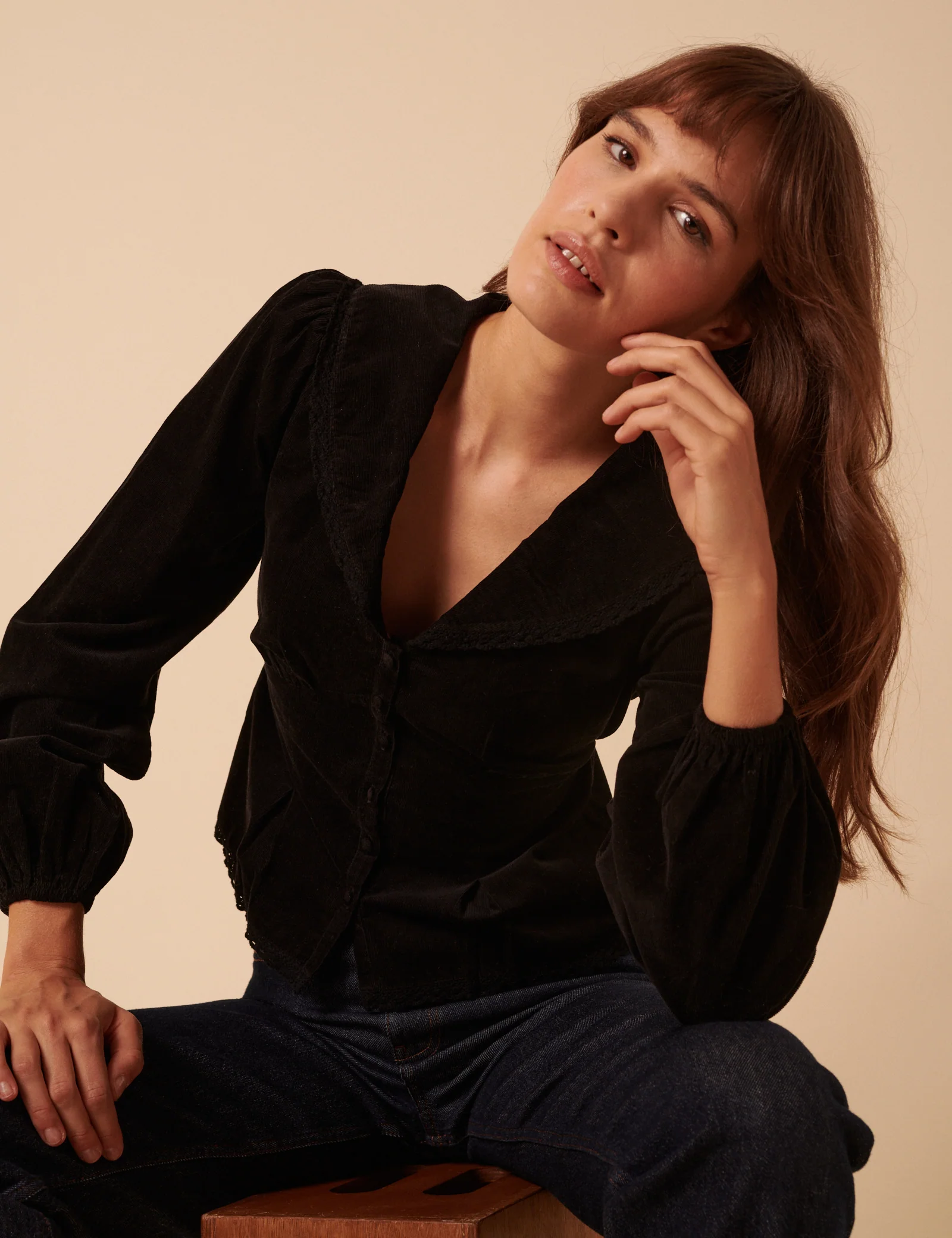Black Cord Collared Blouse - Image 3