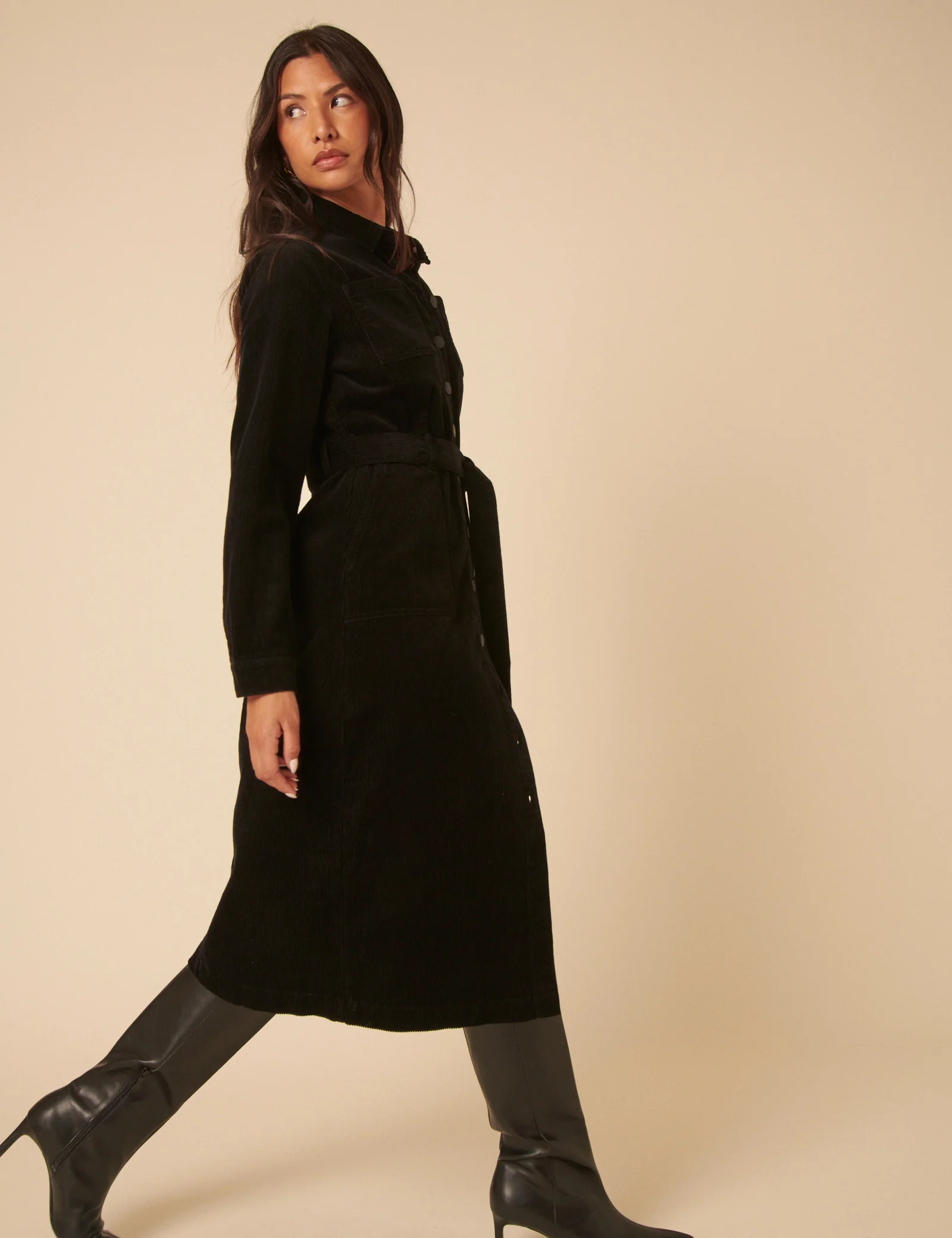 Black Cord Finchley Midi Shirt Dress - Image 3