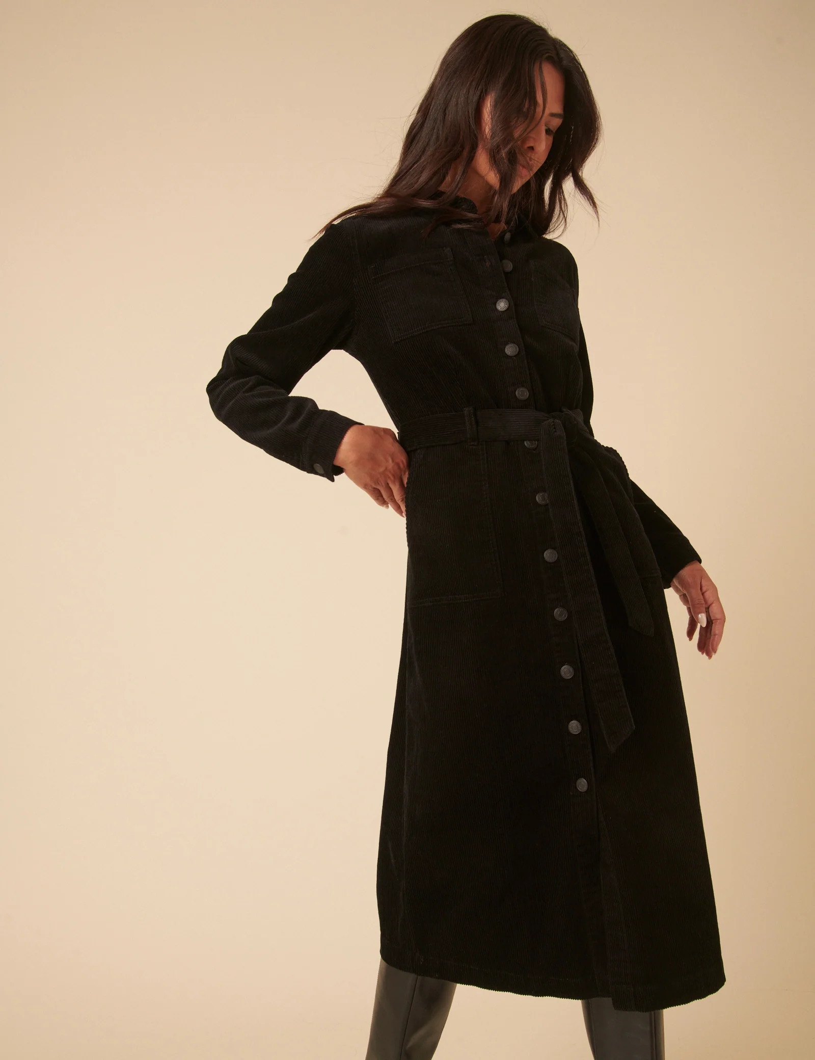 Black Cord Finchley Midi Shirt Dress - Image 4