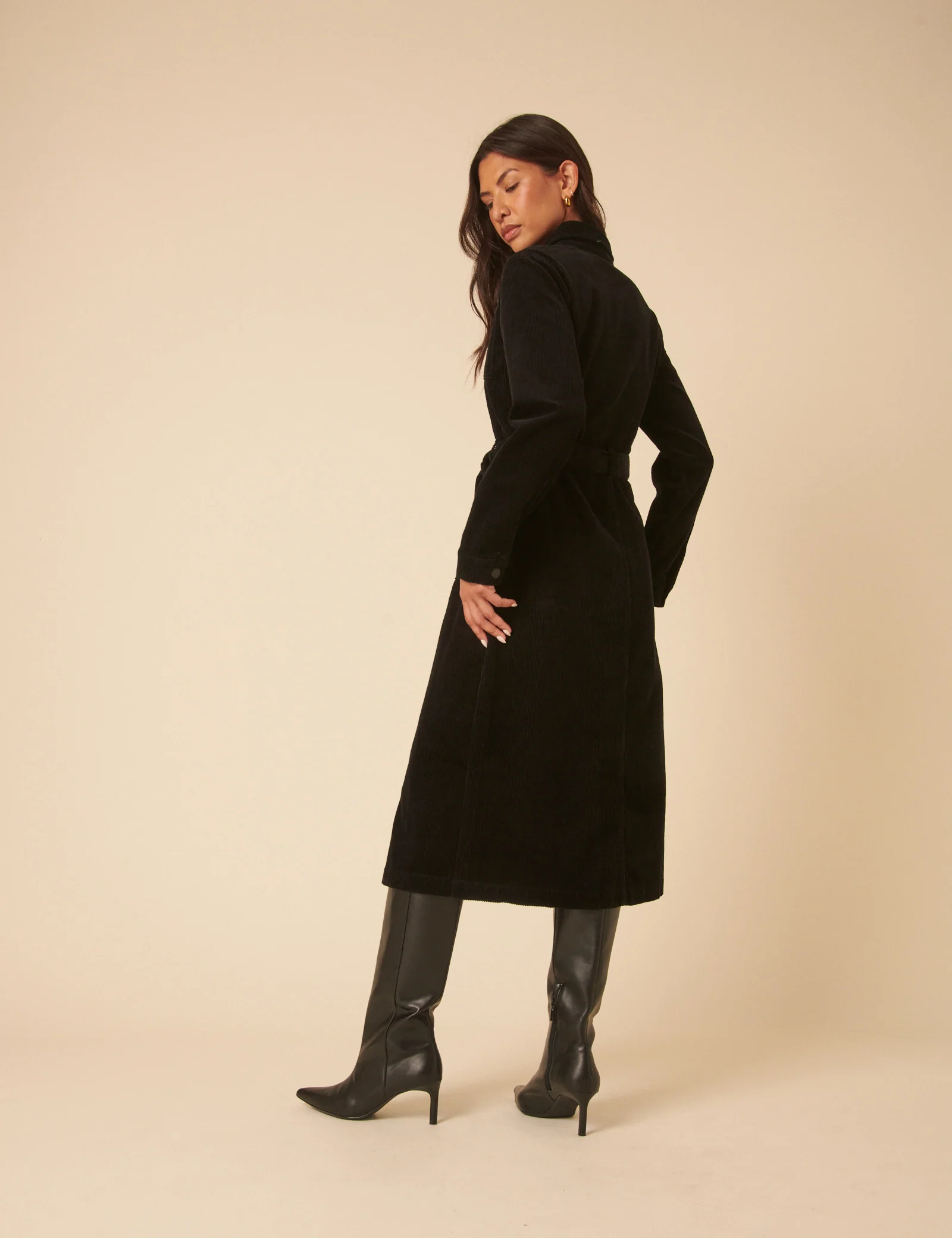 Black Cord Finchley Midi Shirt Dress - Image 5