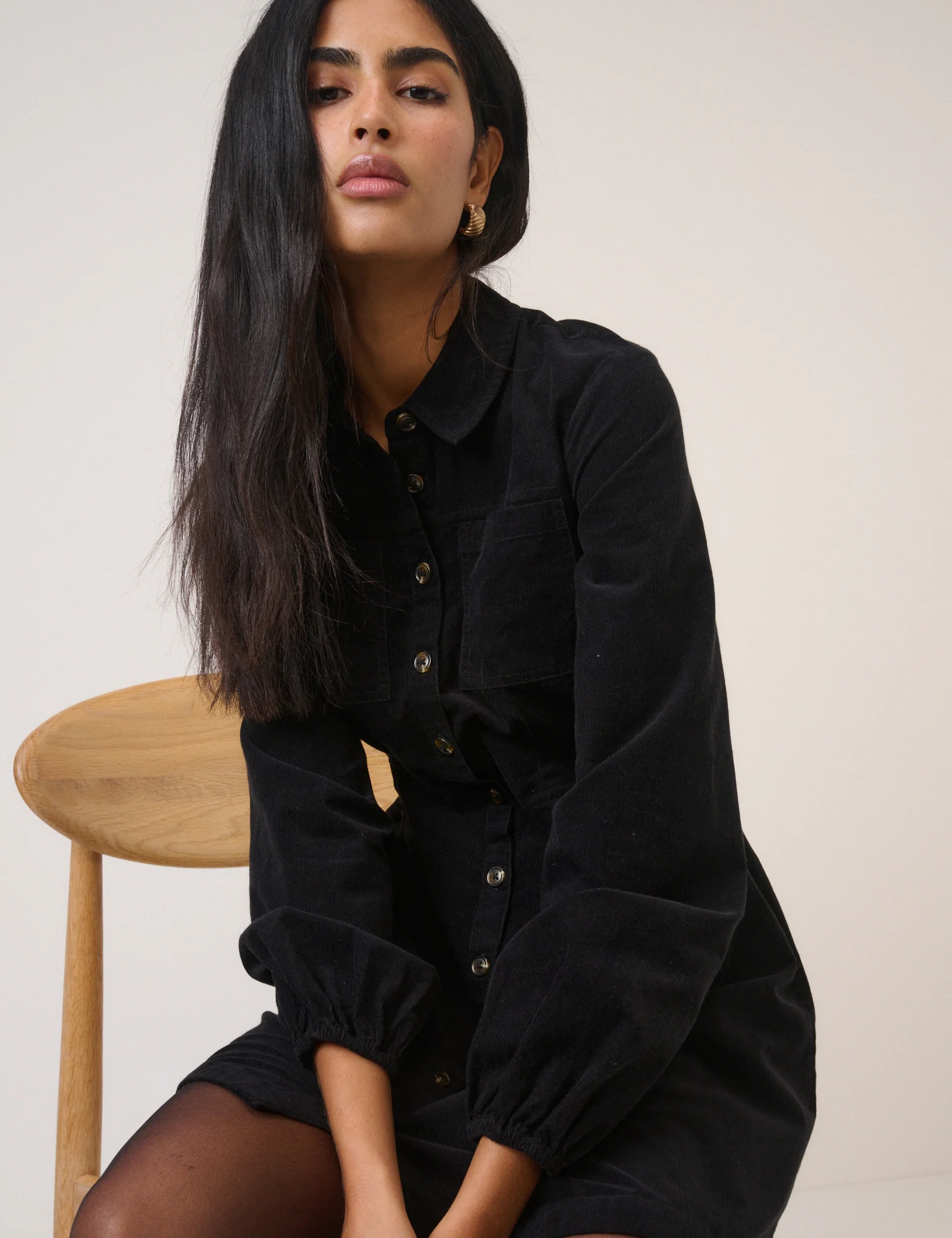 Black Cord Long Sleeve Montego Mini Dress - Image 3