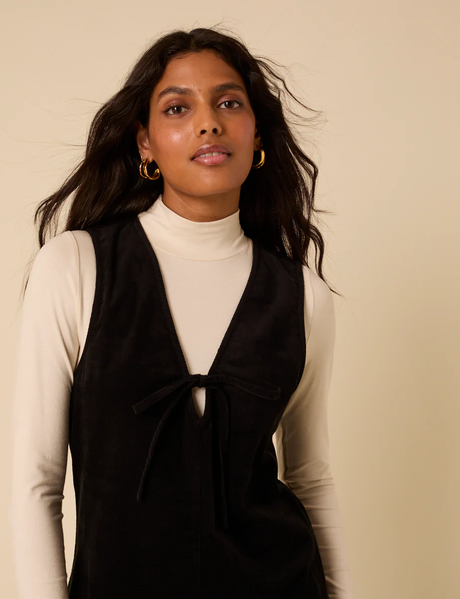 Black Cord Nila Pinafore Mini Dress - Image 2
