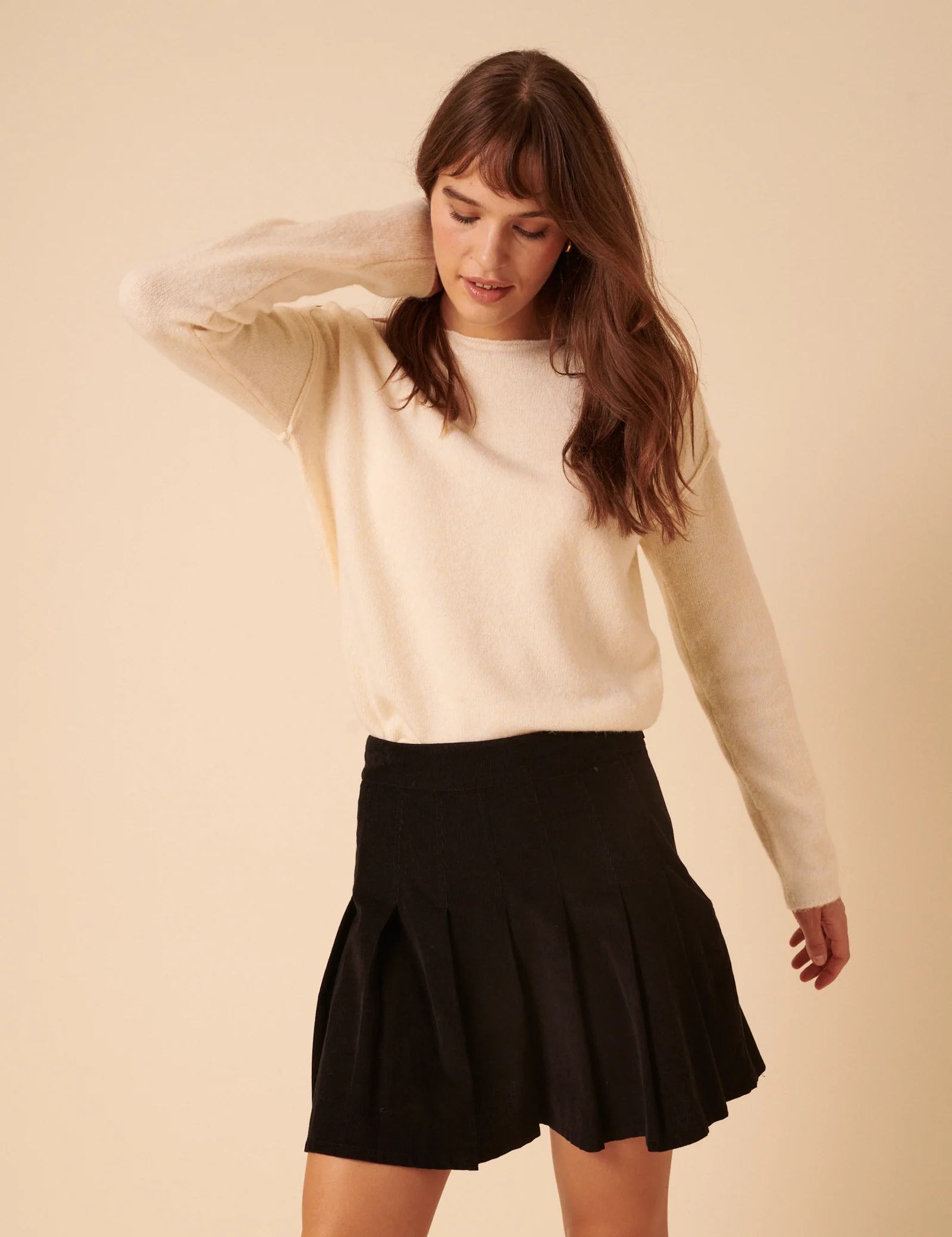 Black Cord Pleated Mini Skirt - Image 3