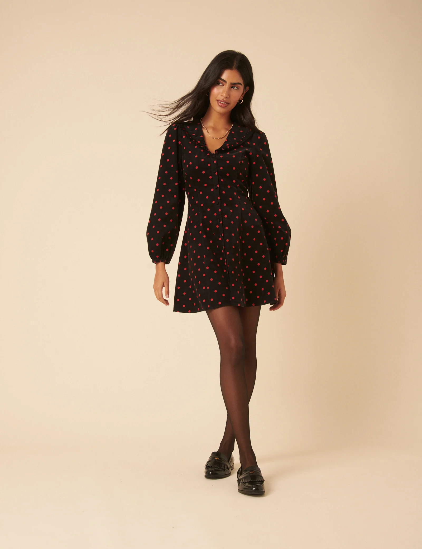 Black Cord Polka Dot Emma Mini Dress - Image 2