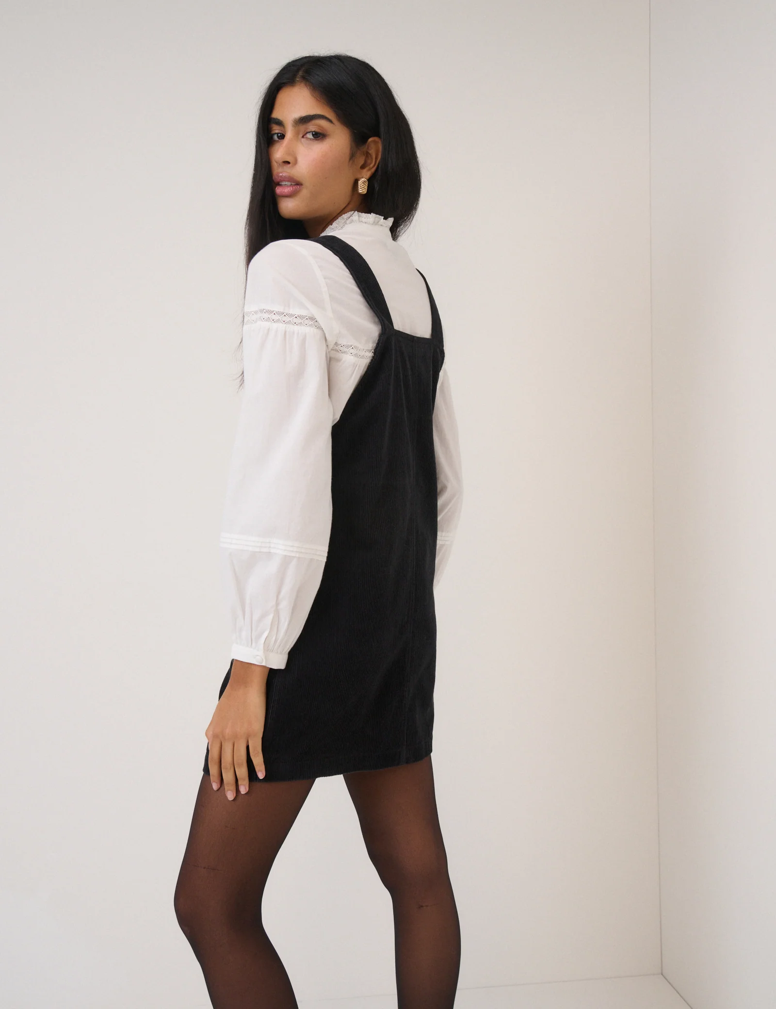 Black Cord Tennesse Pinafore Mini Dress - Image 5