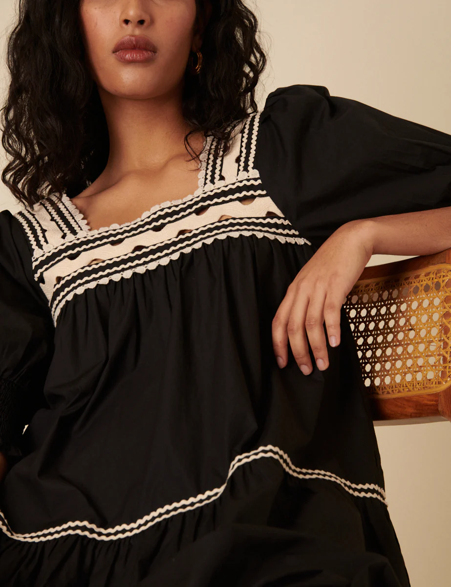 Black Crochet Tiered Karla Midi Dress - Image 4