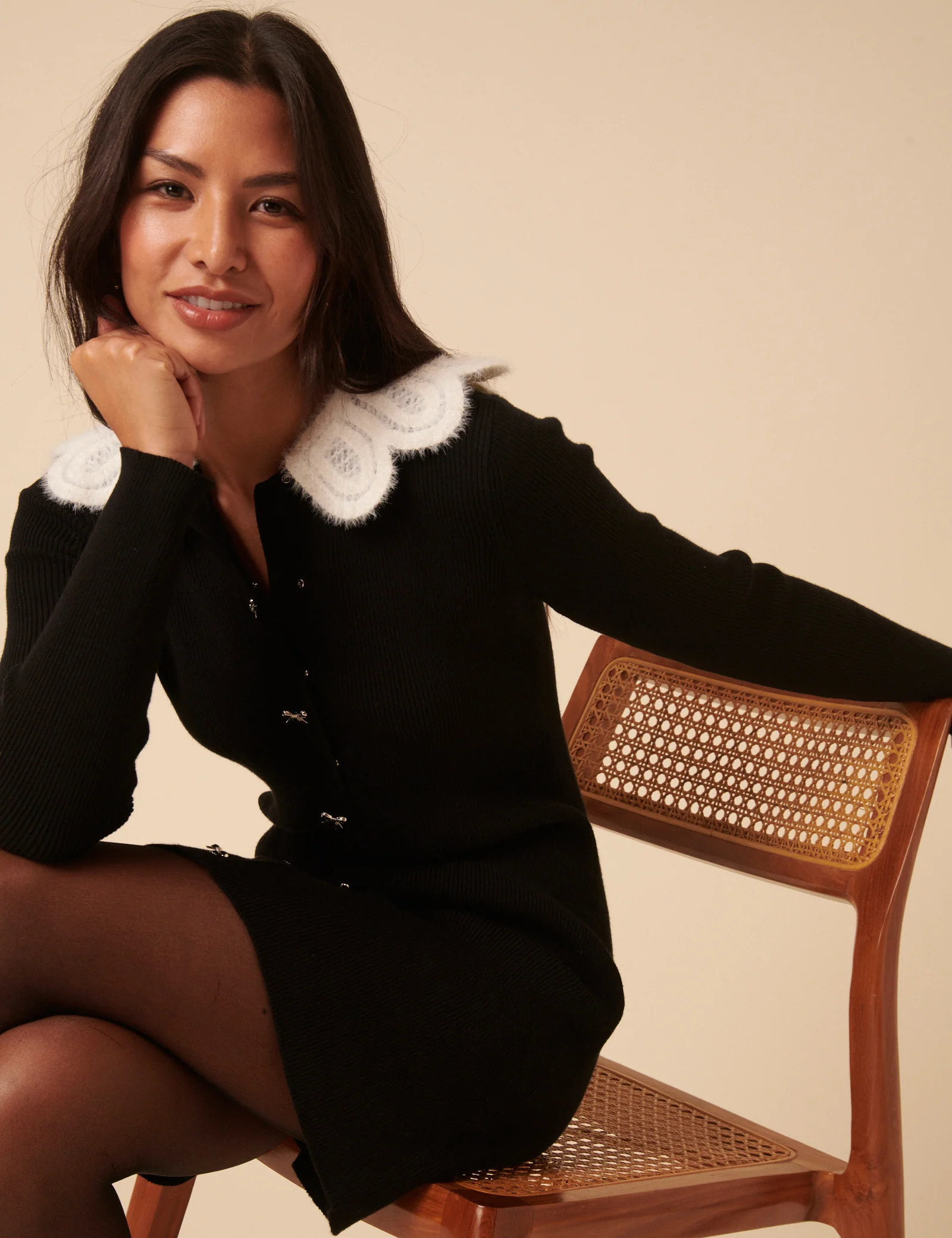 Black Crochet Trim Collar Mini Dress - Image 3