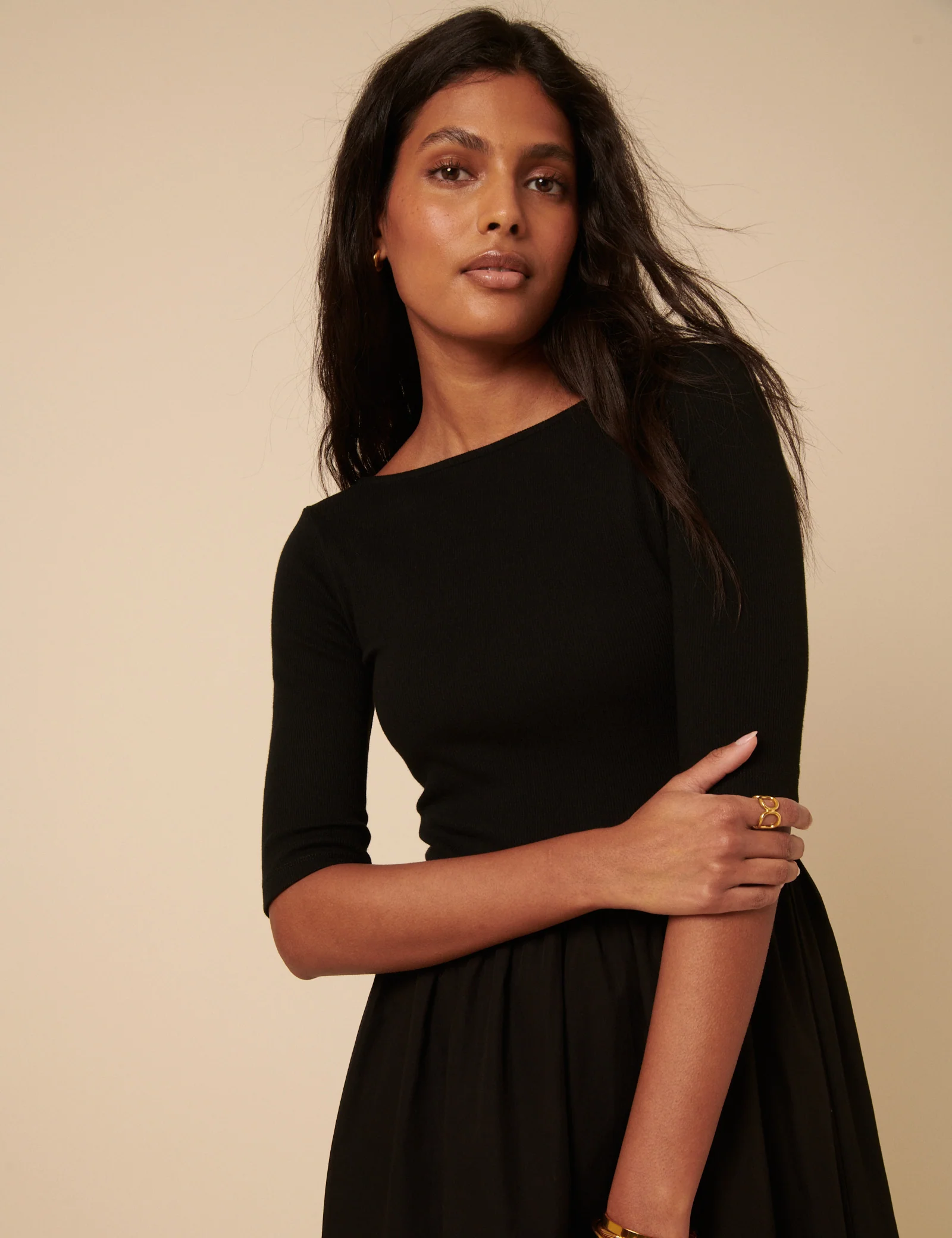 Black Cropped Sleeve A-Line Penni Midi Dress - Image 3