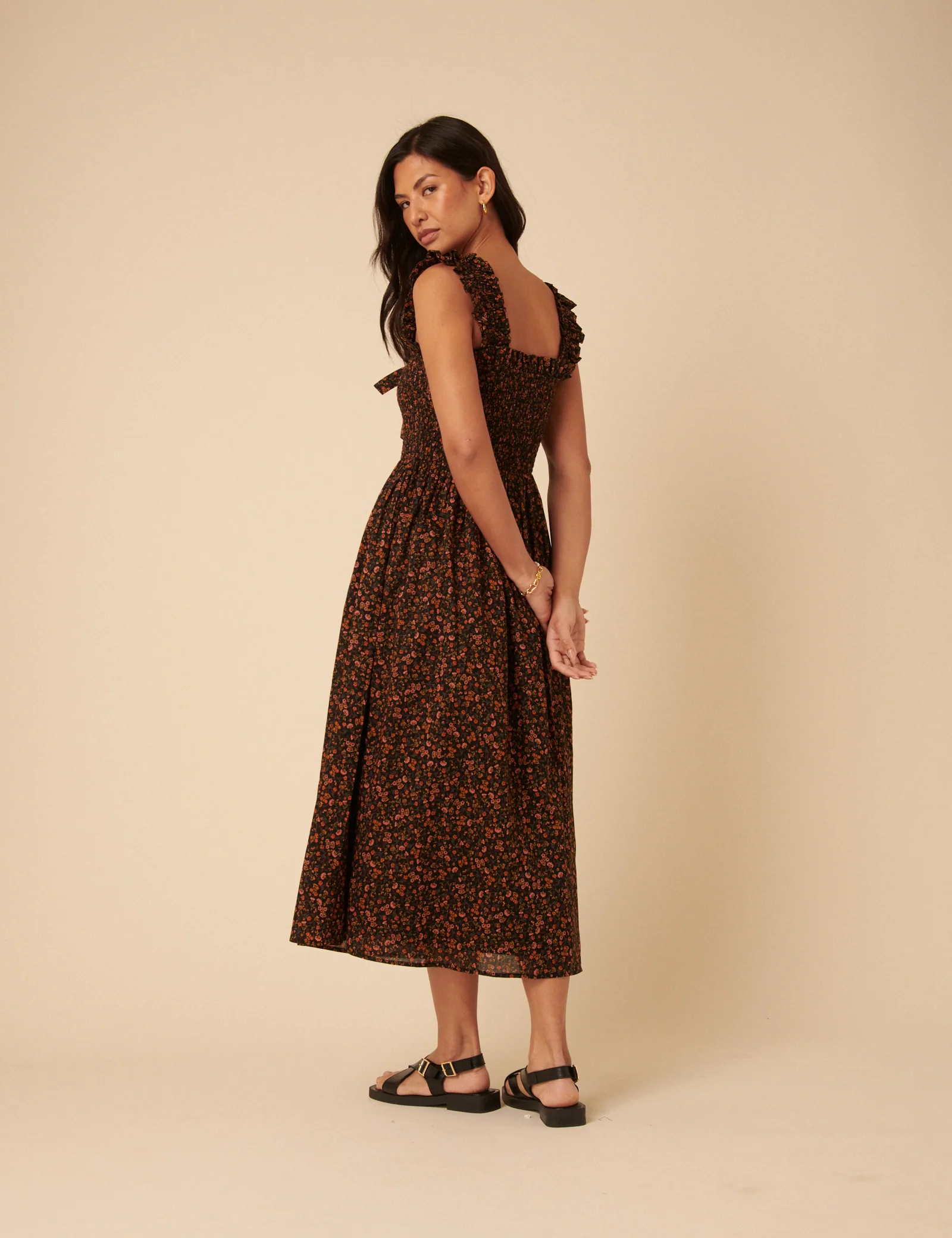Black Ditsy Floral Christina Midi Dress - Image 5