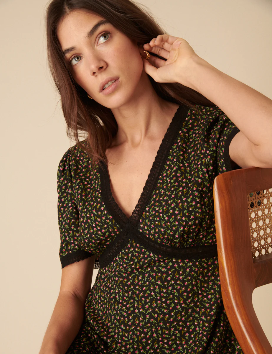 Black Ditsy Floral Khairan Midi Dress - Image 2