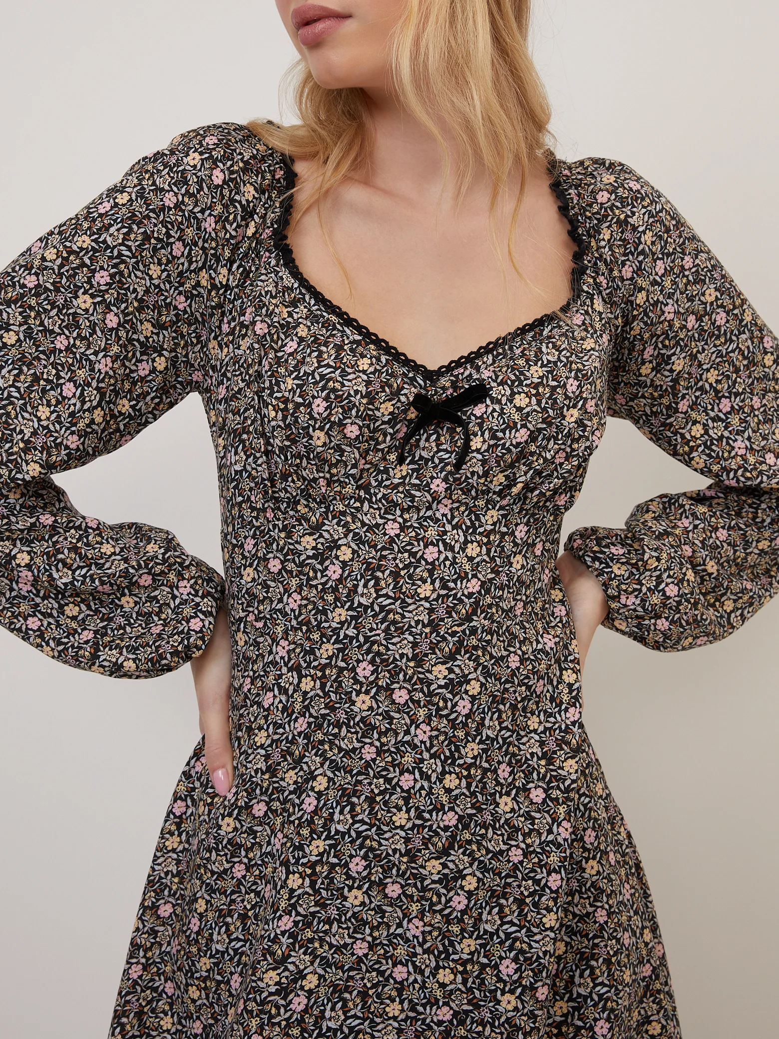 Black Ditsy Floral Lillie Mini Dress - Image 3