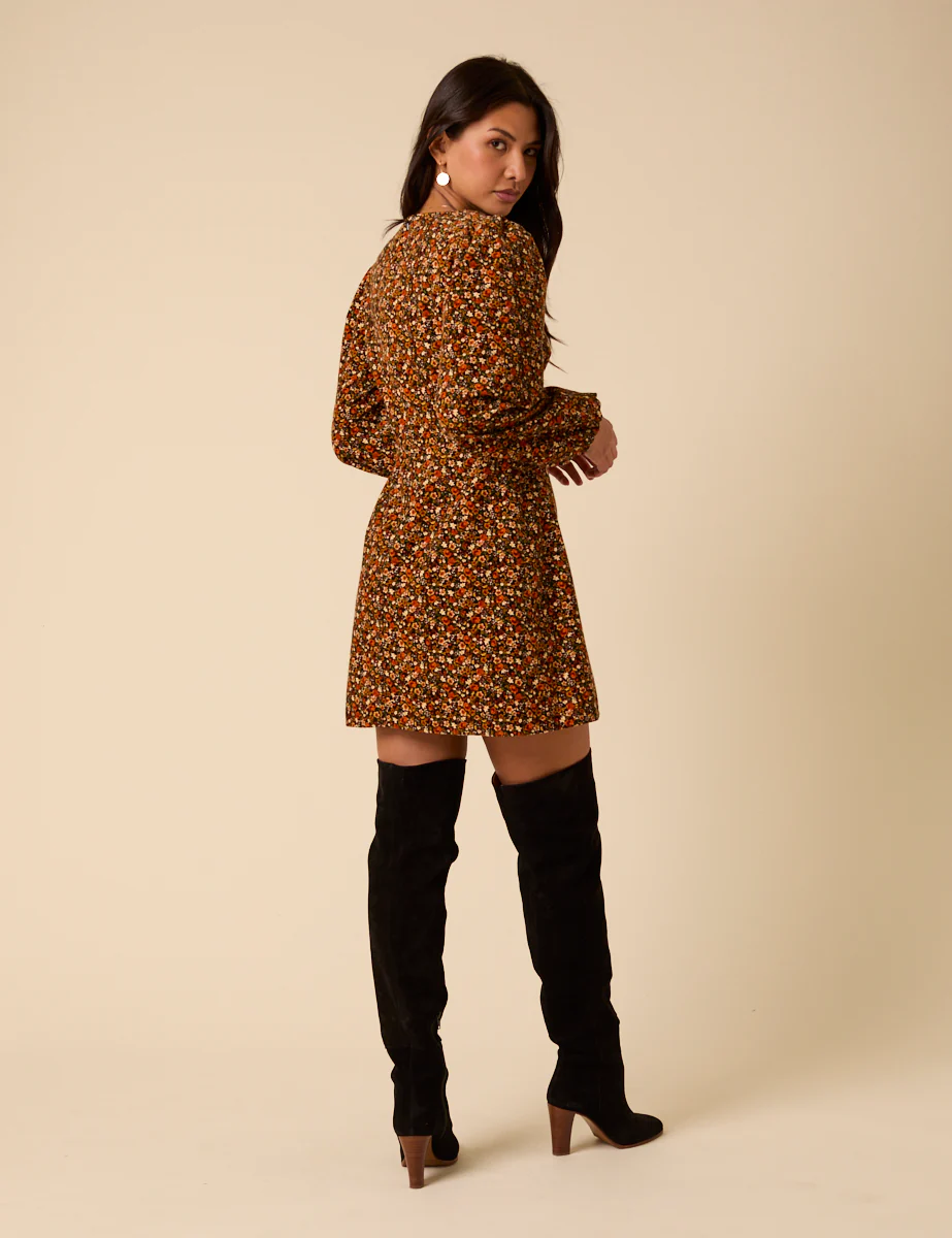 Black Ditsy Floral Puff Sleeve Fiora Mini Dress - Image 5