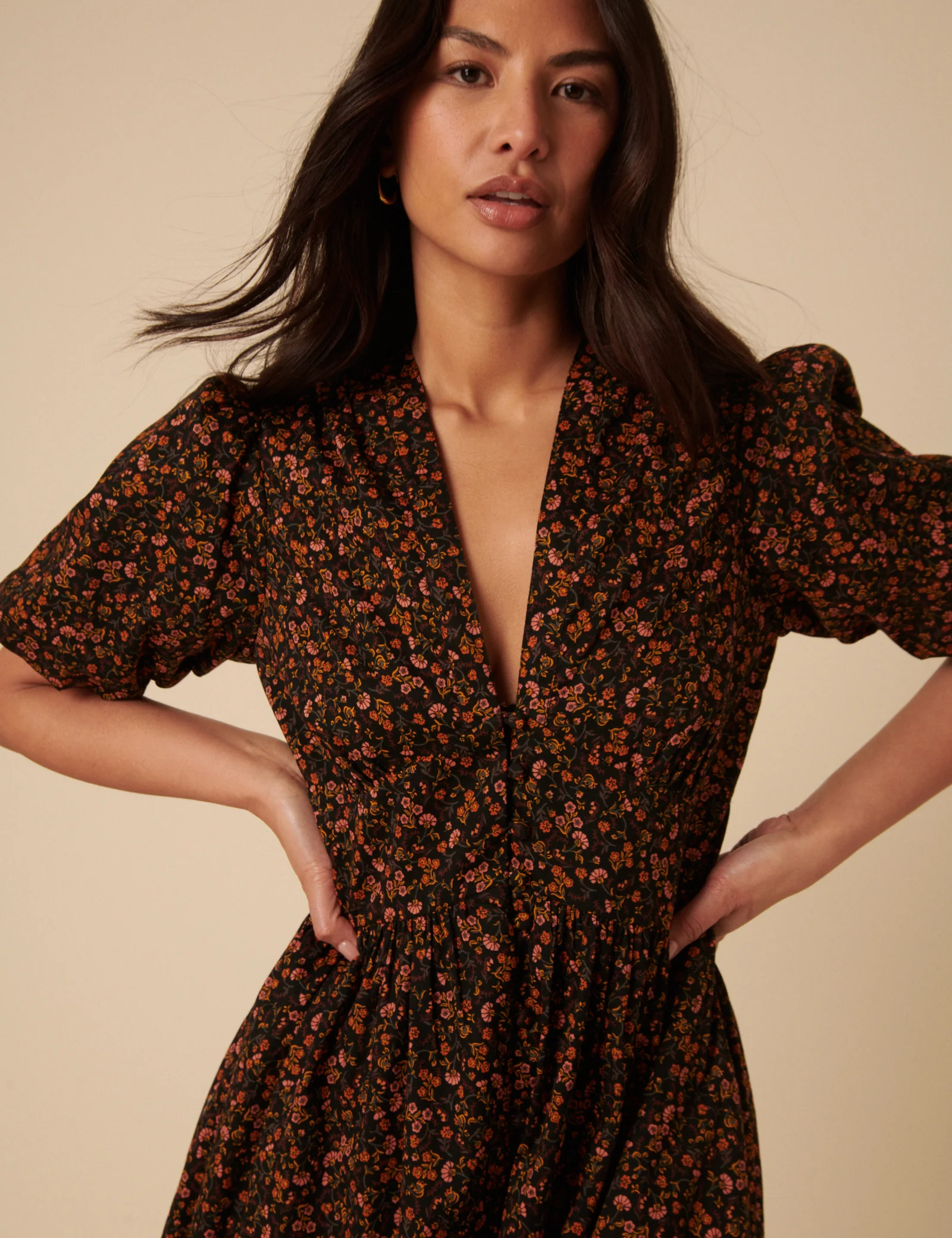 Black Ditsy Foral Starlight Midi Dress - Image 3
