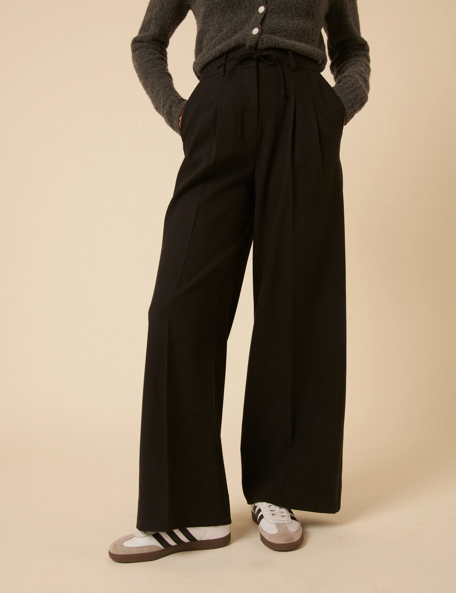 Dark Grey Wide Leg Tailored Trousers - Image 2