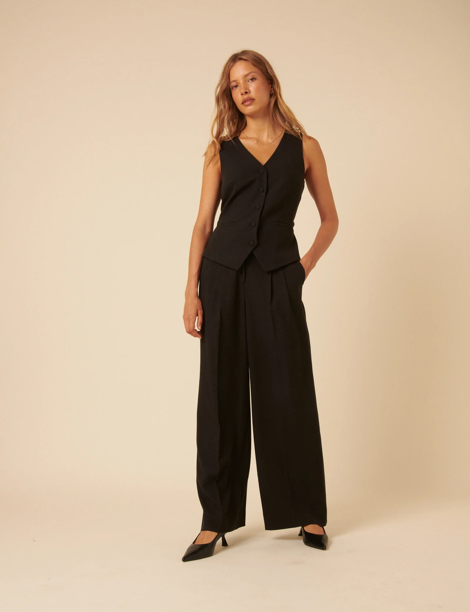 Dark Grey Wide Leg Tailored Trousers - Image 3