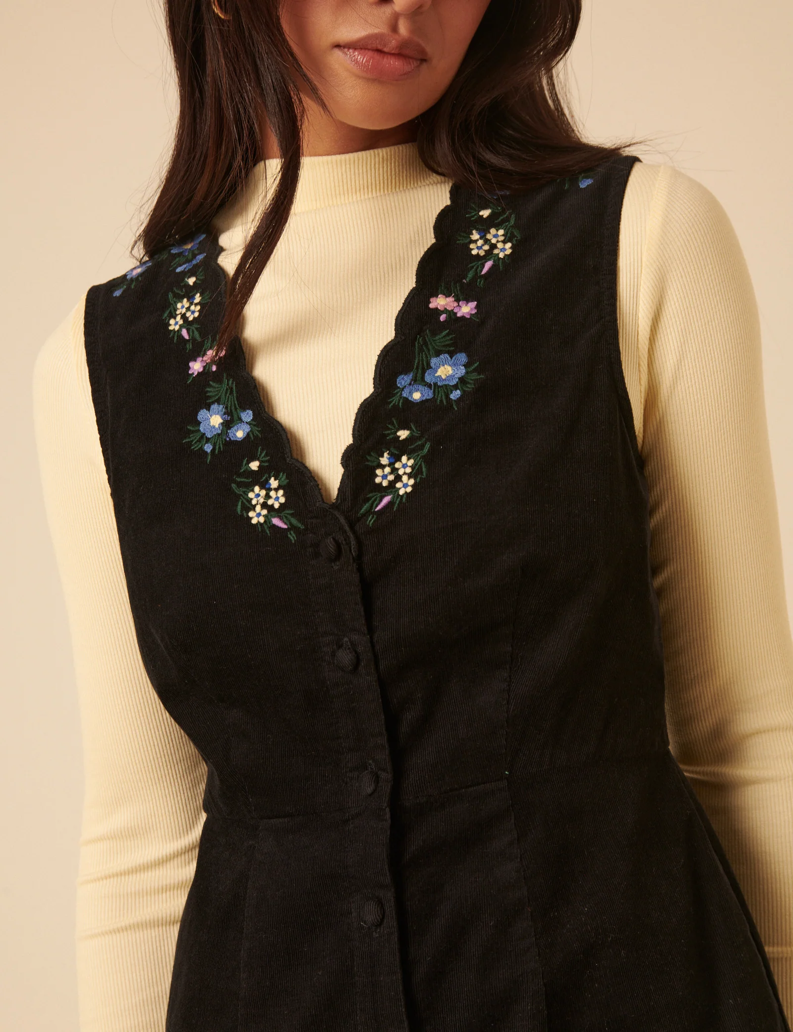 Black Embroidered Cord Leone Pinafore Mini Dress - Image 2