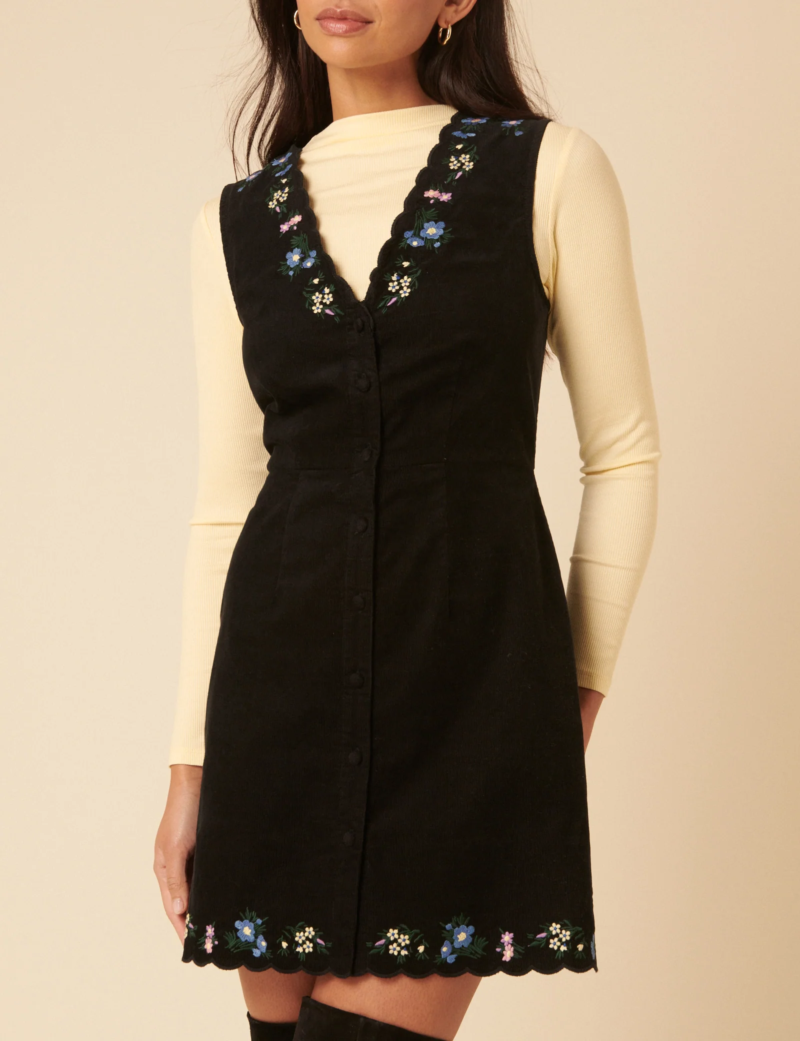 Black Embroidered Cord Leone Pinafore Mini Dress - Image 4