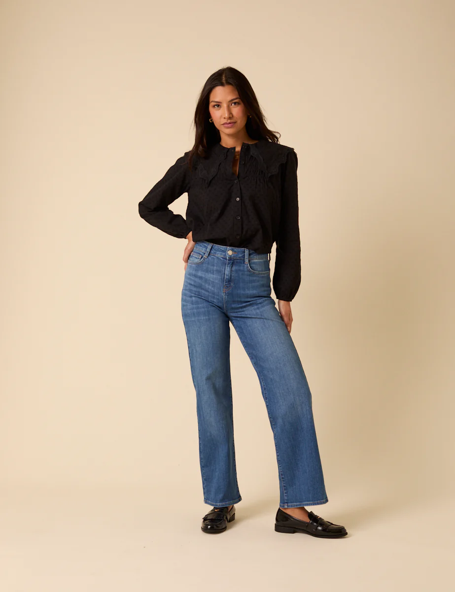 Black Embroidered Peter Pan Collar Blouse - Image 3