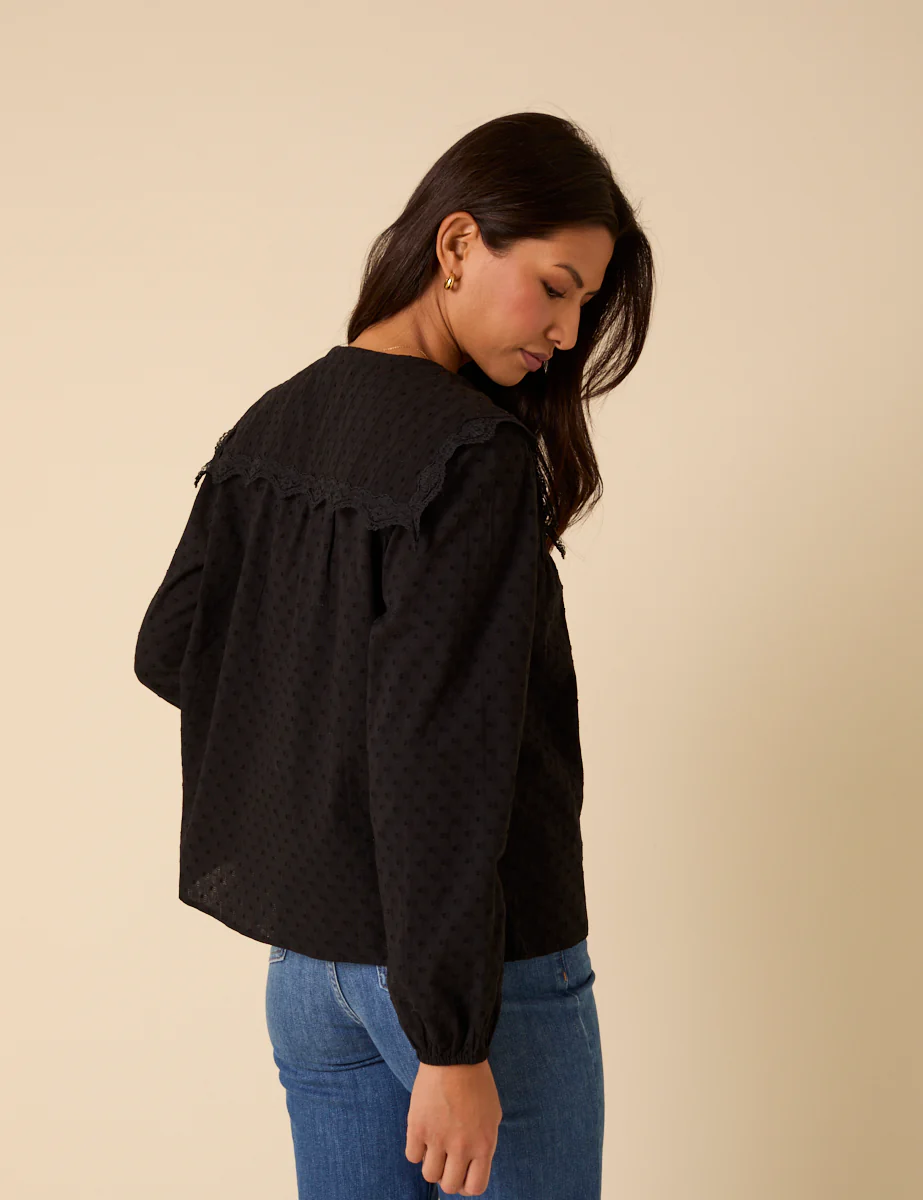Black Embroidered Peter Pan Collar Blouse - Image 5