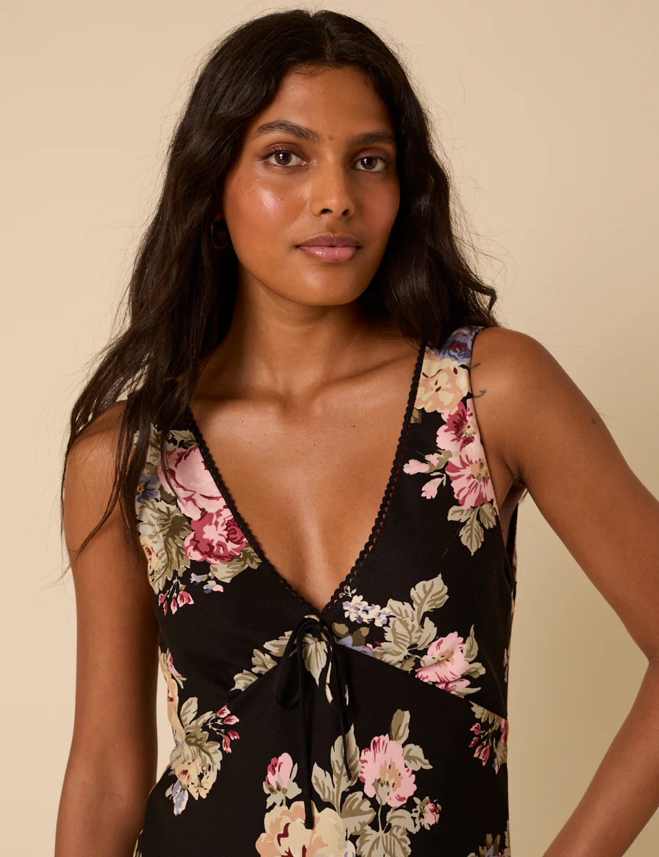 Black Floral Abbey Midi Dress - Image 2