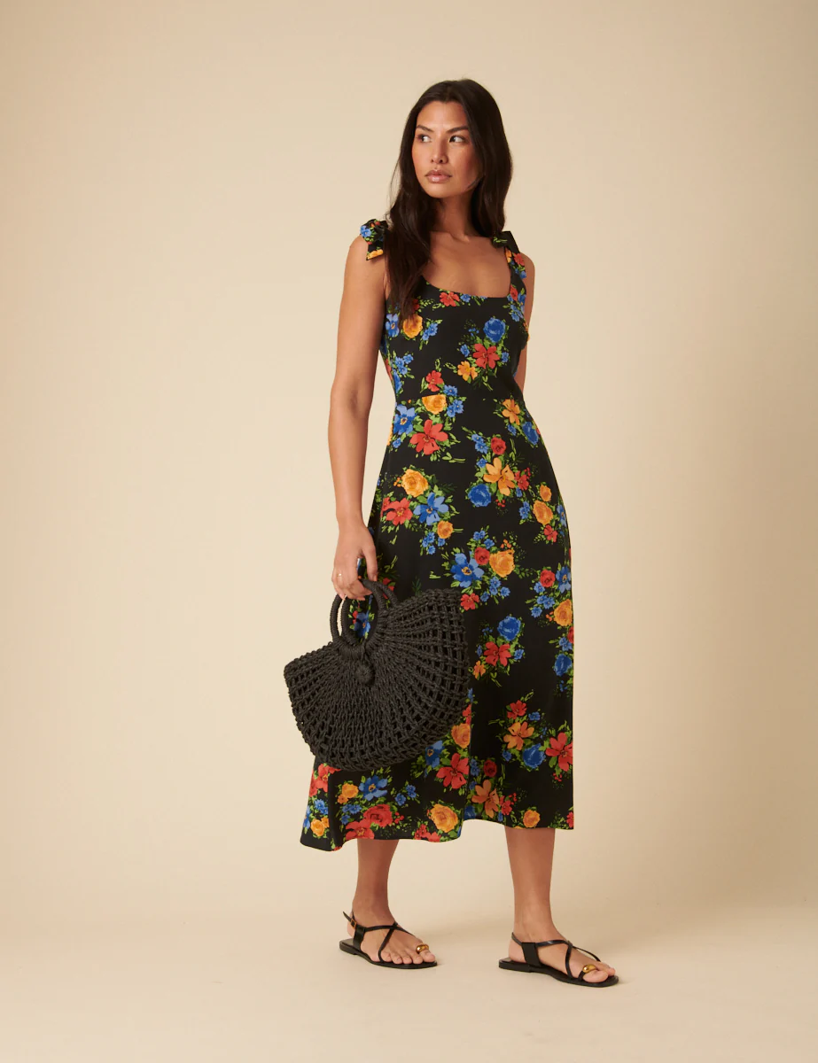 Black Floral Adrian Midi Dress - Image 4
