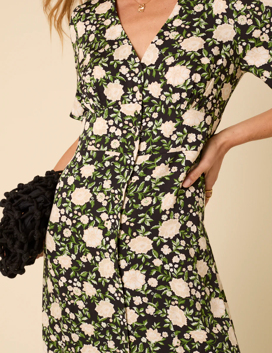 Black Floral Alexa Midi Dress - Image 4