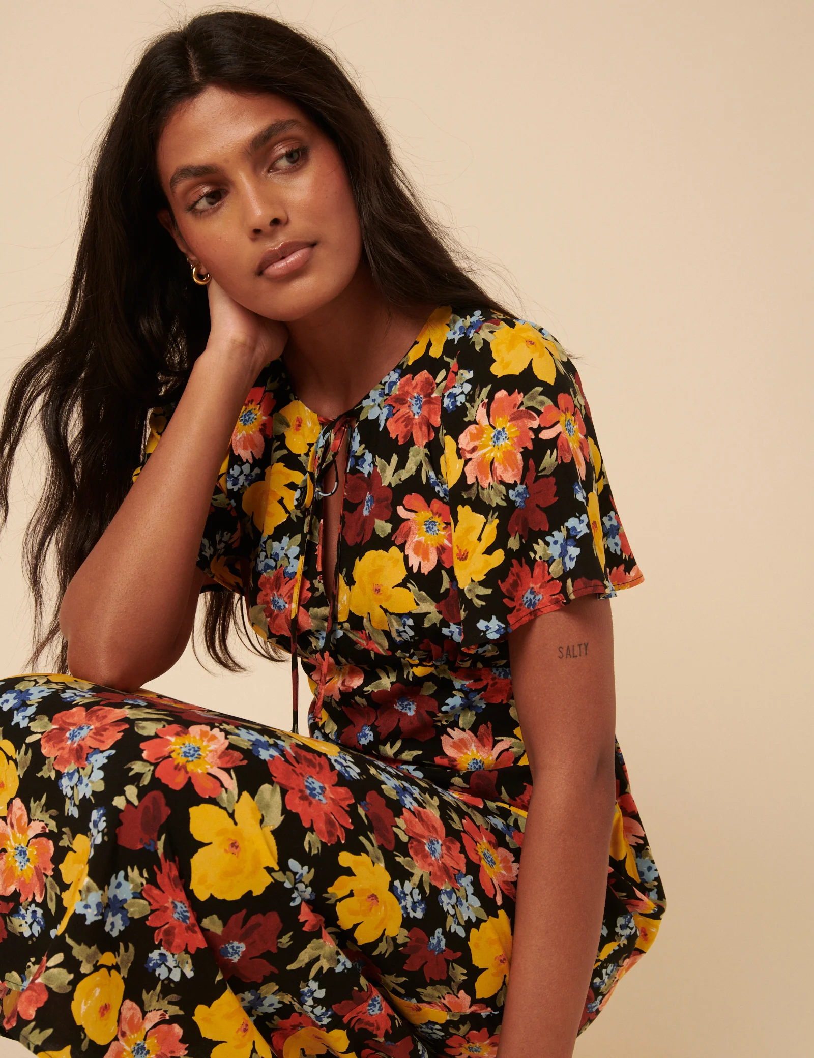 Black Floral Anna Midi Dress - Image 4