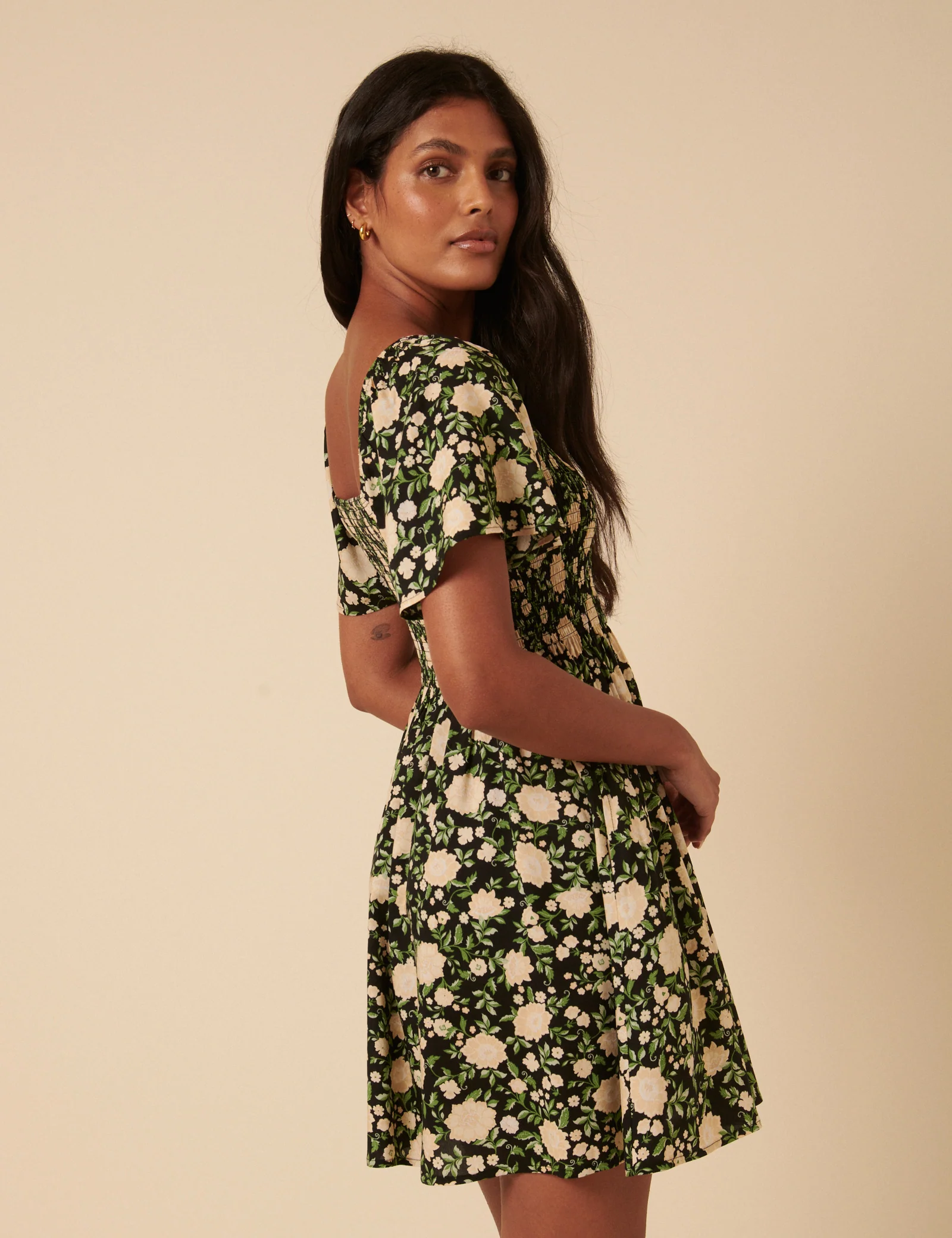 Black Floral Bella Mini Dress - Image 5