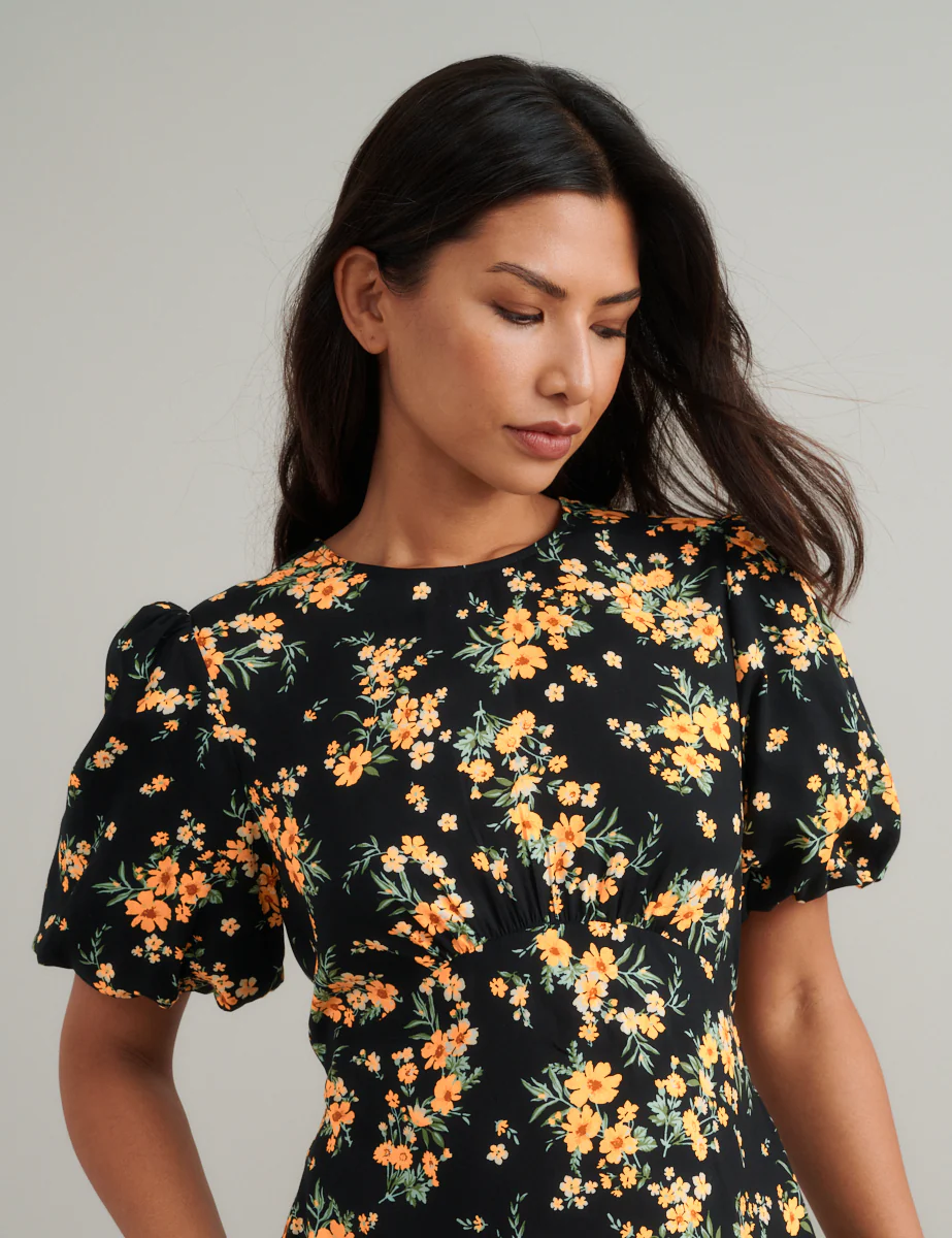 Black Floral Benita Midi Dress - Image 2