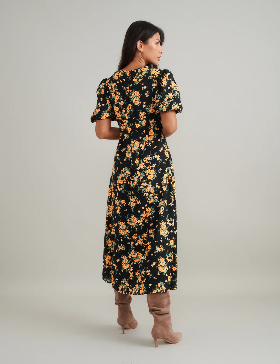 Black Floral Benita Midi Dress - Image 3