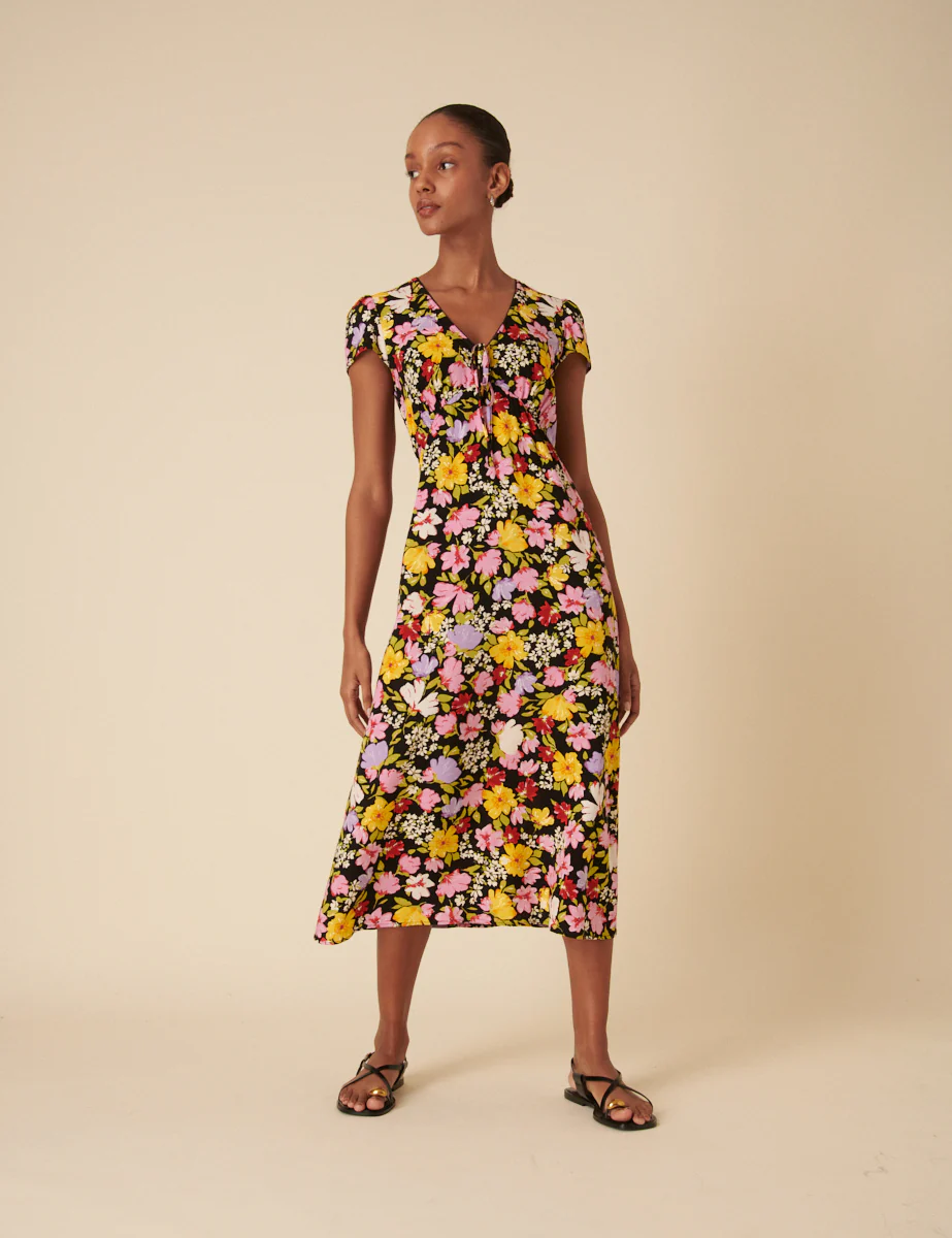 Black Floral Billie Midi Dress - Image 3