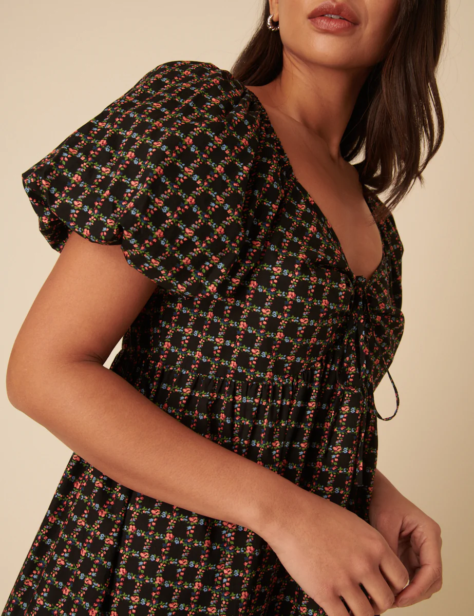 Black Floral Check Joanna Midi Dress - Image 2
