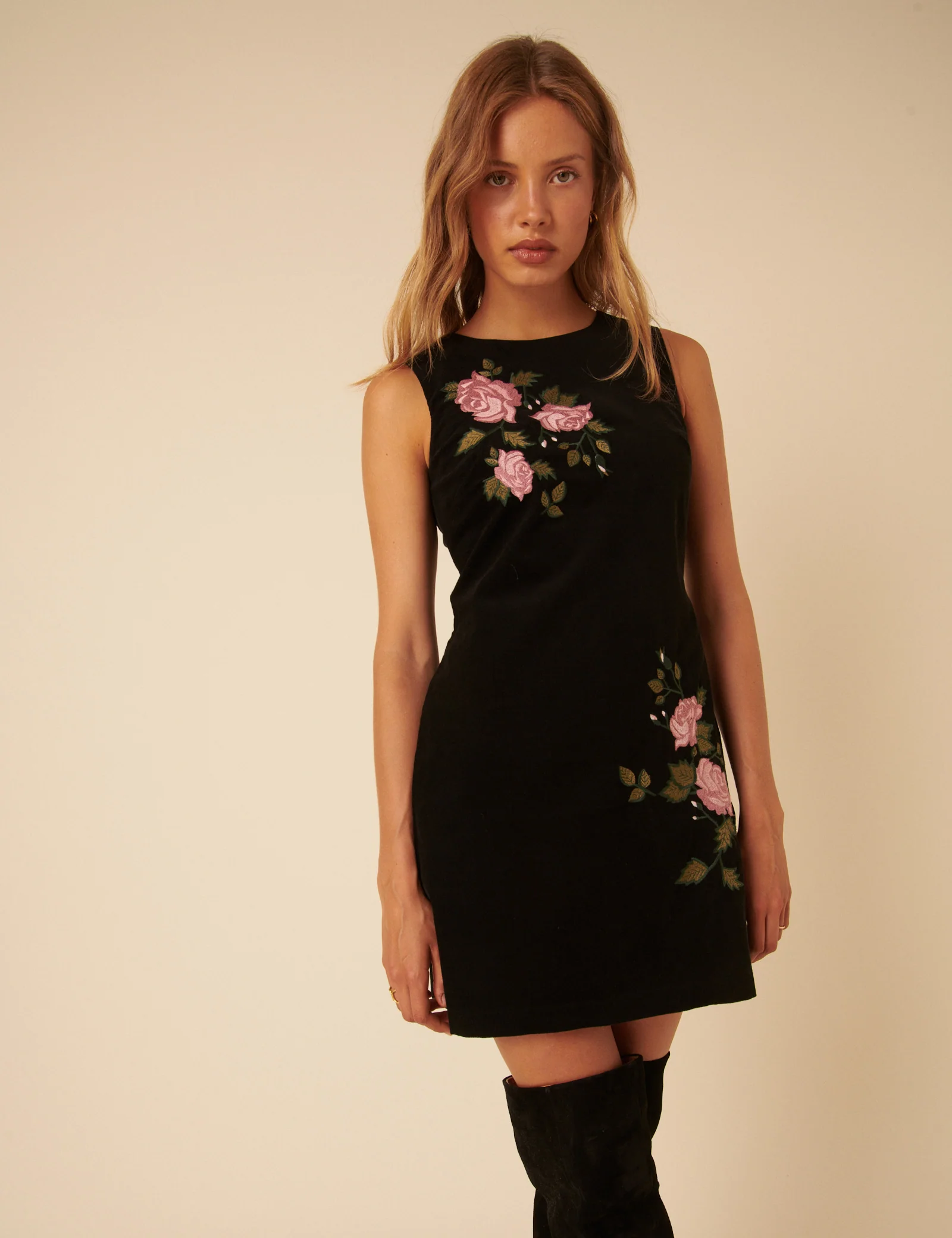 Black Floral Cord Kendall Mini Dress - Image 4
