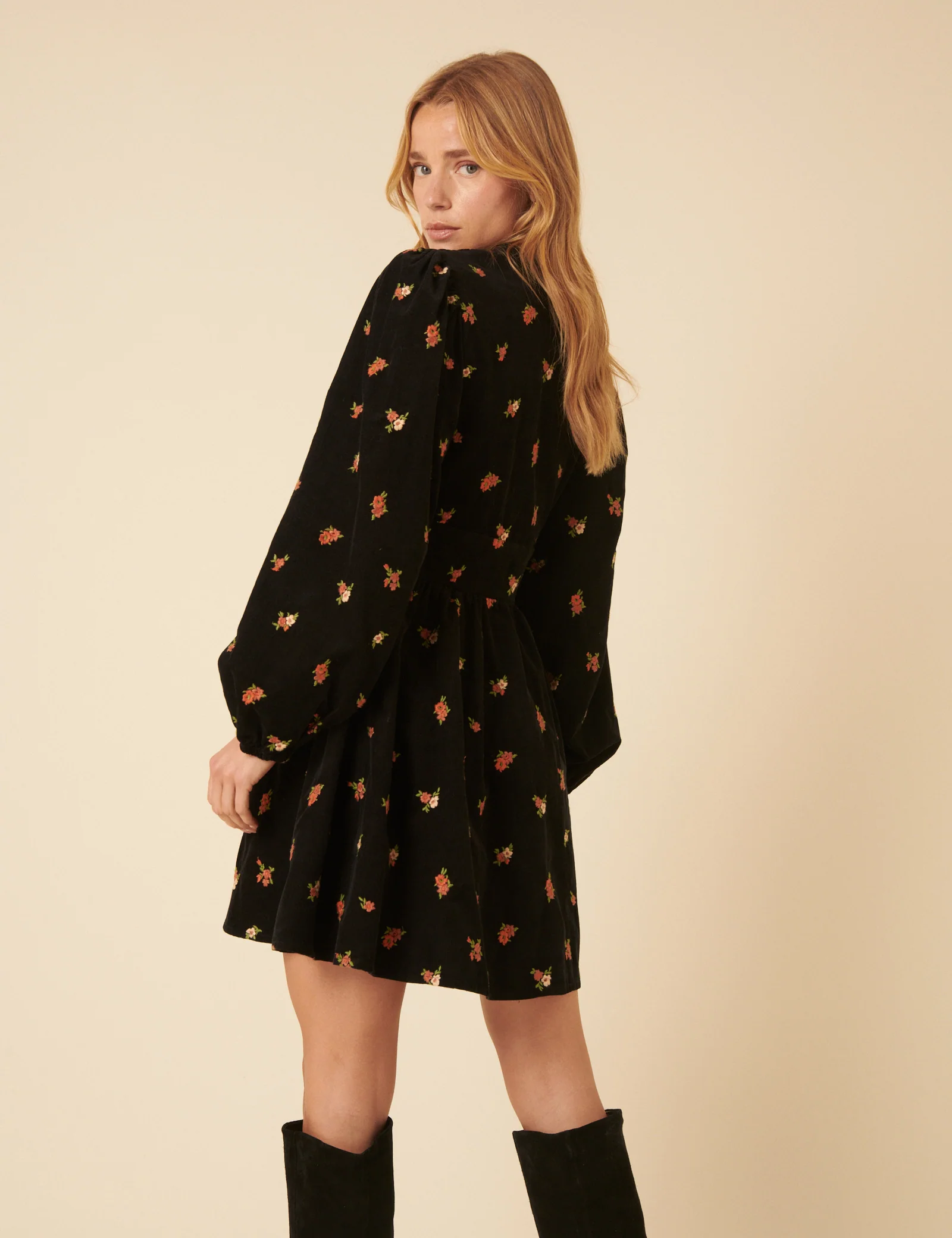 Black Floral Embroidered Cord Starlight Mini Dress - Image 5