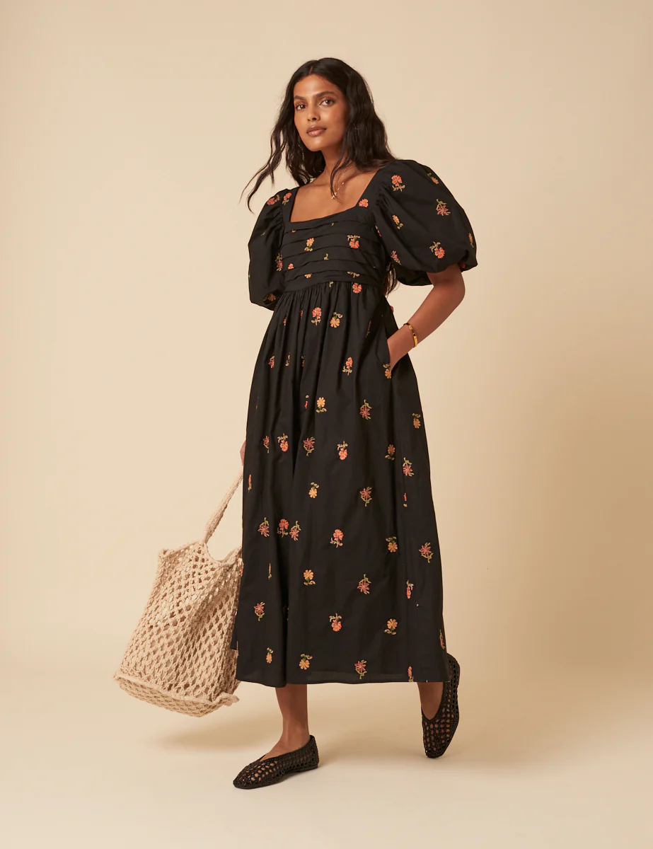 Black Floral Embroidered Nova Midi Dress - Image 3