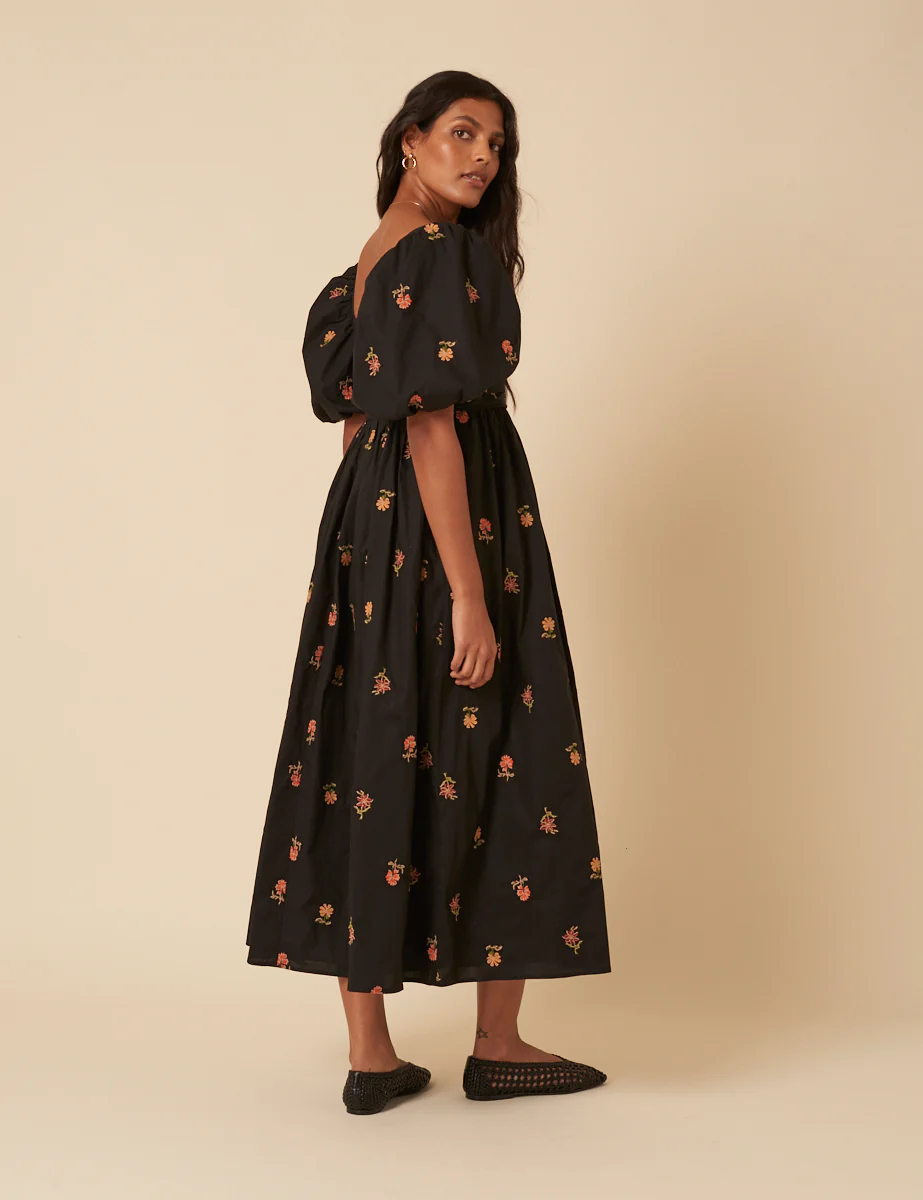 Black Floral Embroidered Nova Midi Dress - Image 5