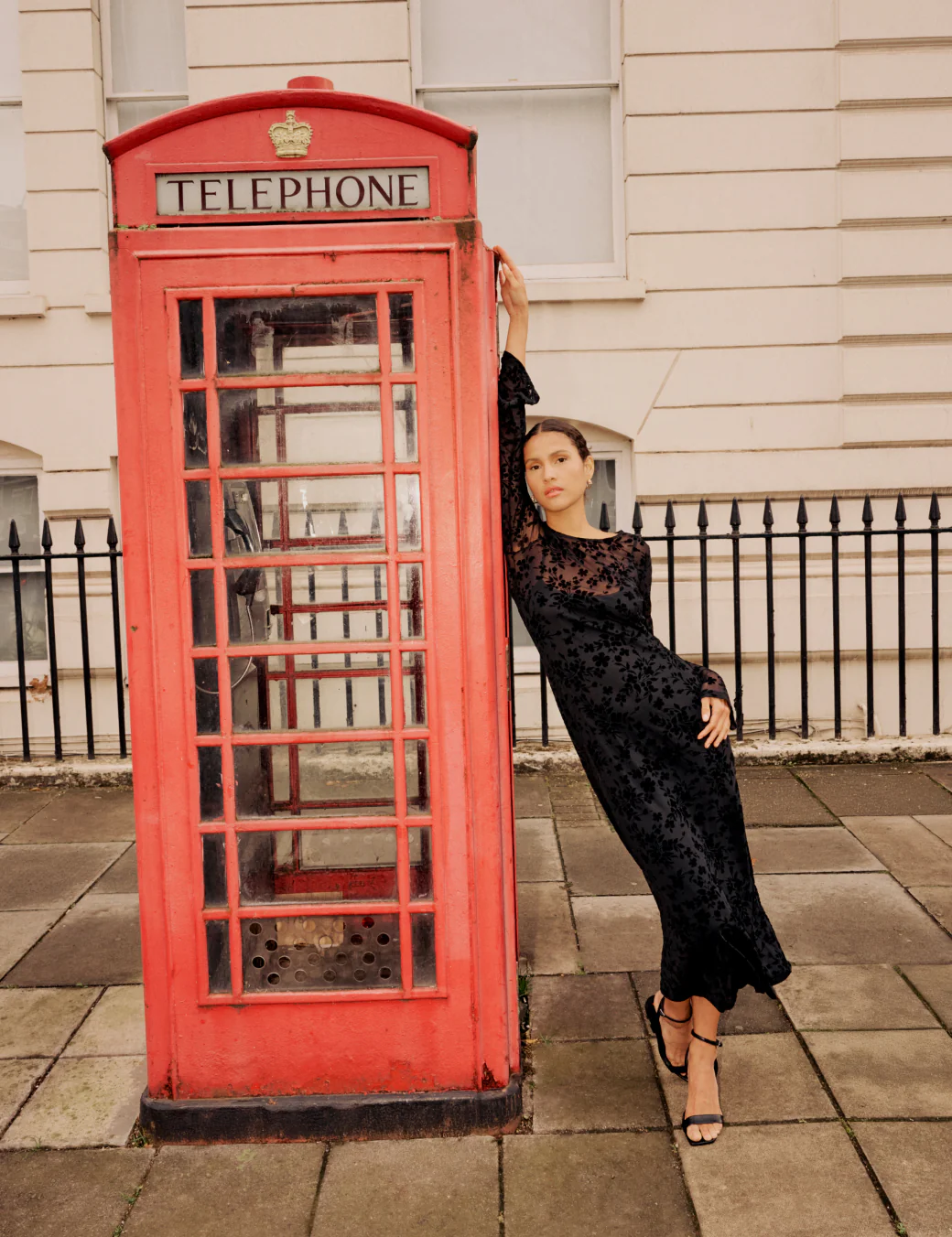 Black Floral Jaquard Velvet Stretch Mesh Midi Dress