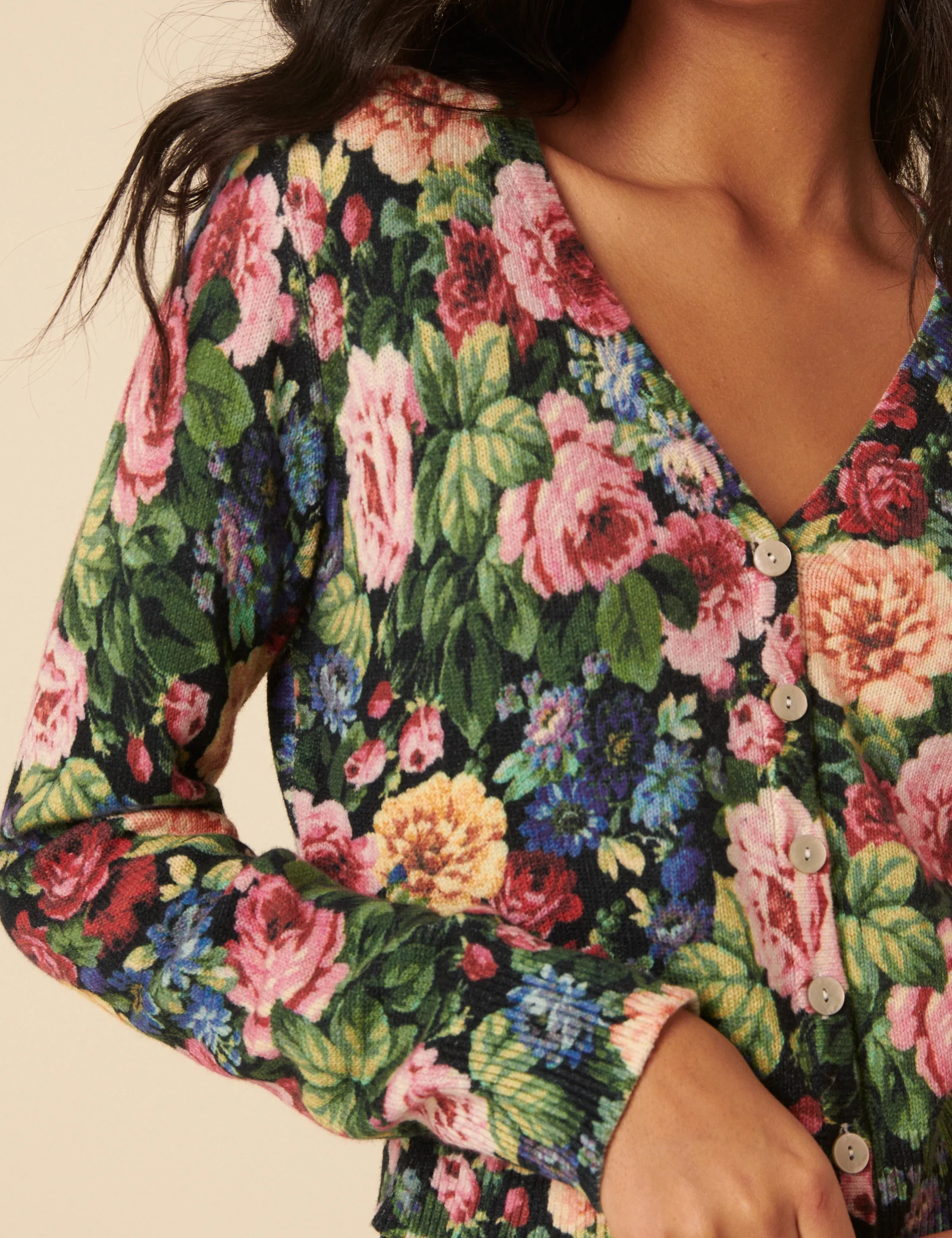 Black Floral Knitted Cardigan - Image 2