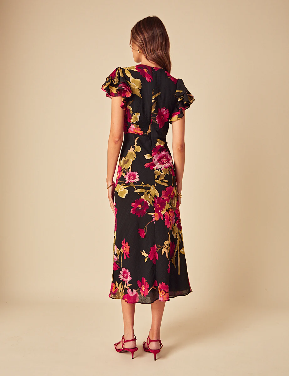 Black Floral Layla Midi Dress - Image 4