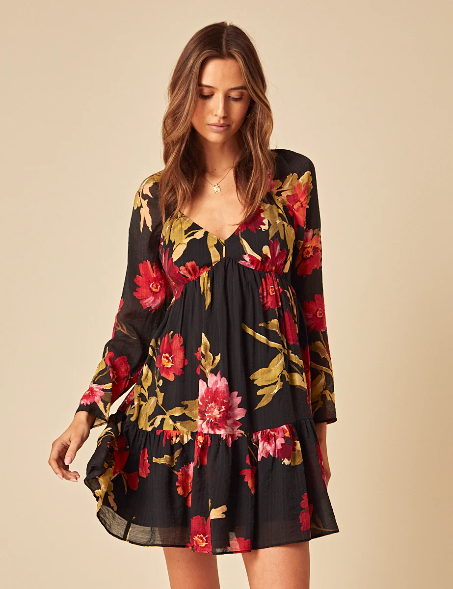 Black Floral Marti Mini Dress - Image 2
