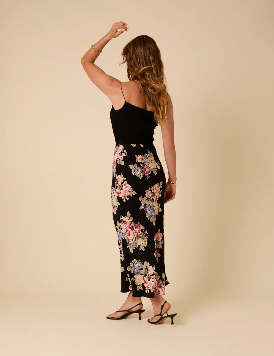 Black Floral Mila Midi Slip Skirt - Image 5