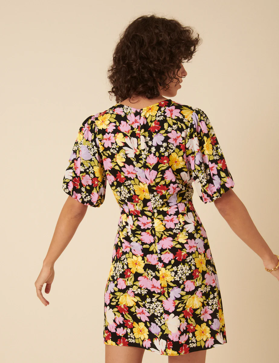 Black Floral Benita Mini Dress - Image 4