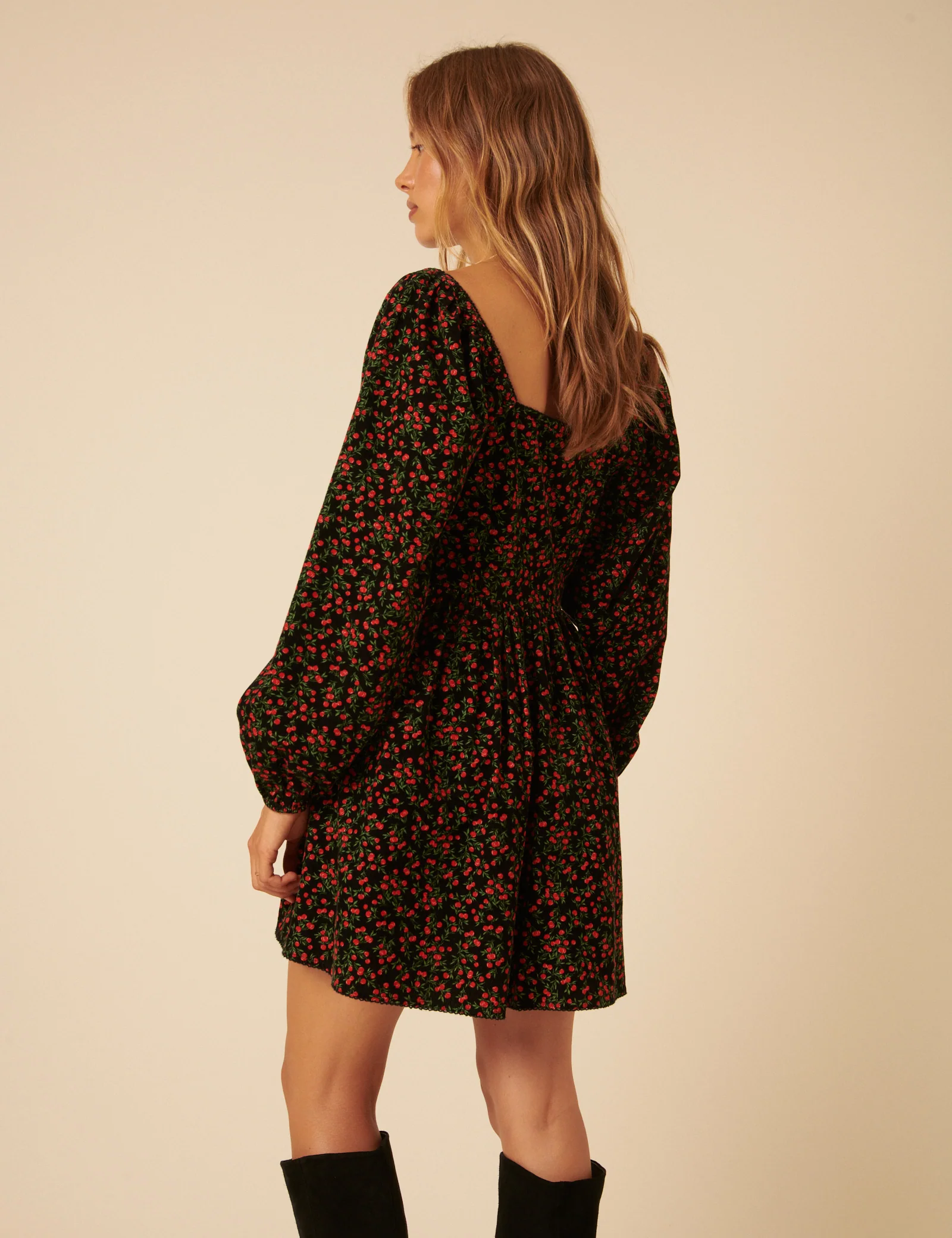 Black Cherry Print Raya Mini Dress - Image 4