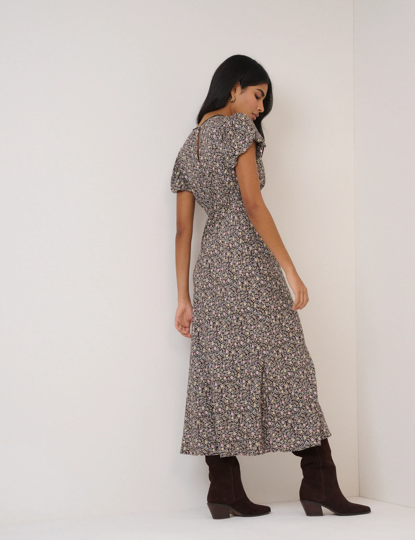 Black Floral Sicily Midi Dress - Image 5
