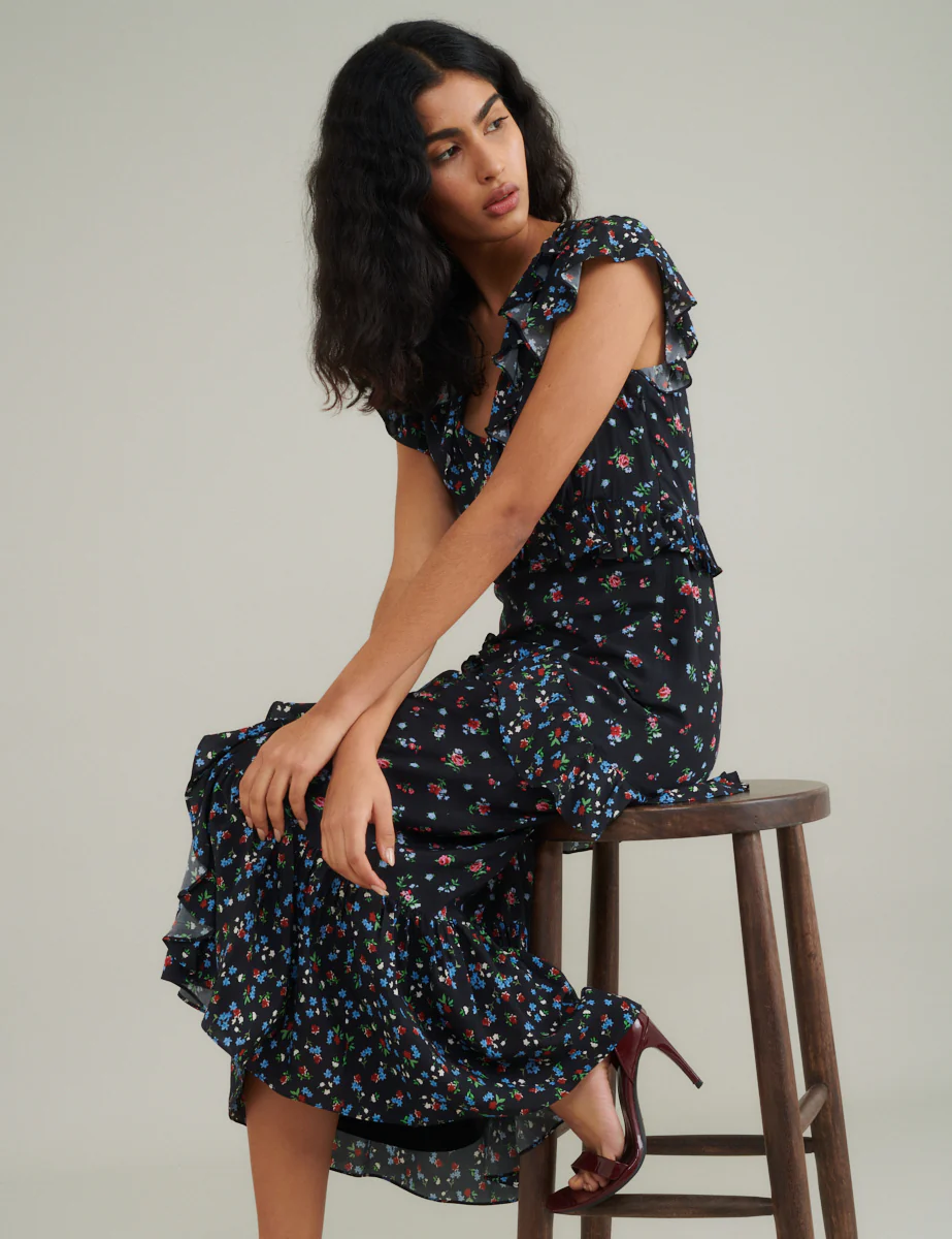 Black Floral Suvi Midi Dress - Image 4