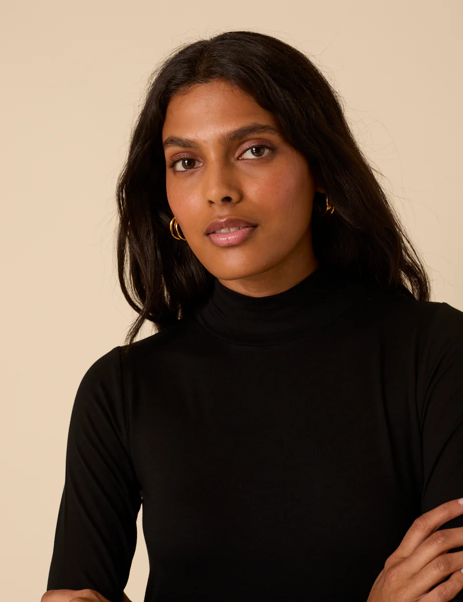 Black Funnel Neck Long Sleeve Top - Image 2