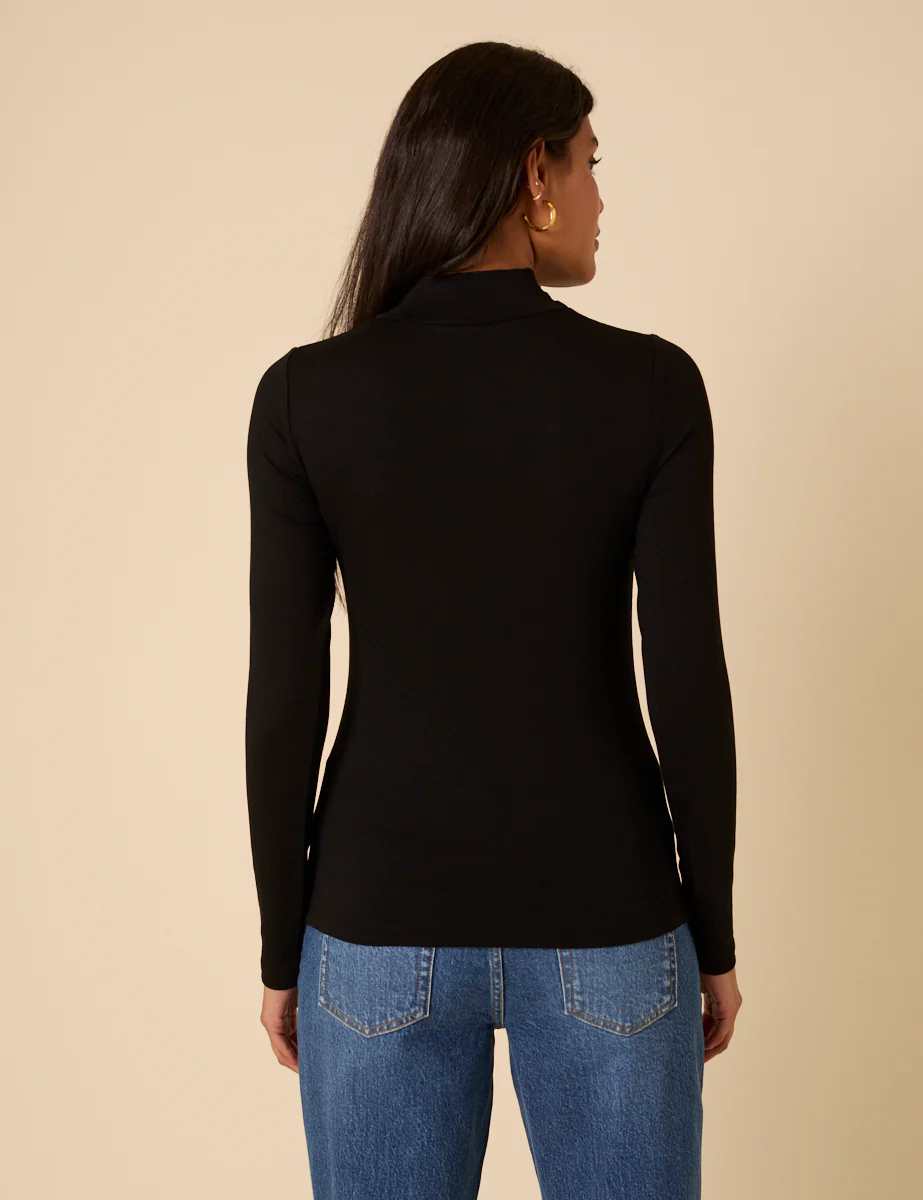Black Funnel Neck Long Sleeve Top - Image 4