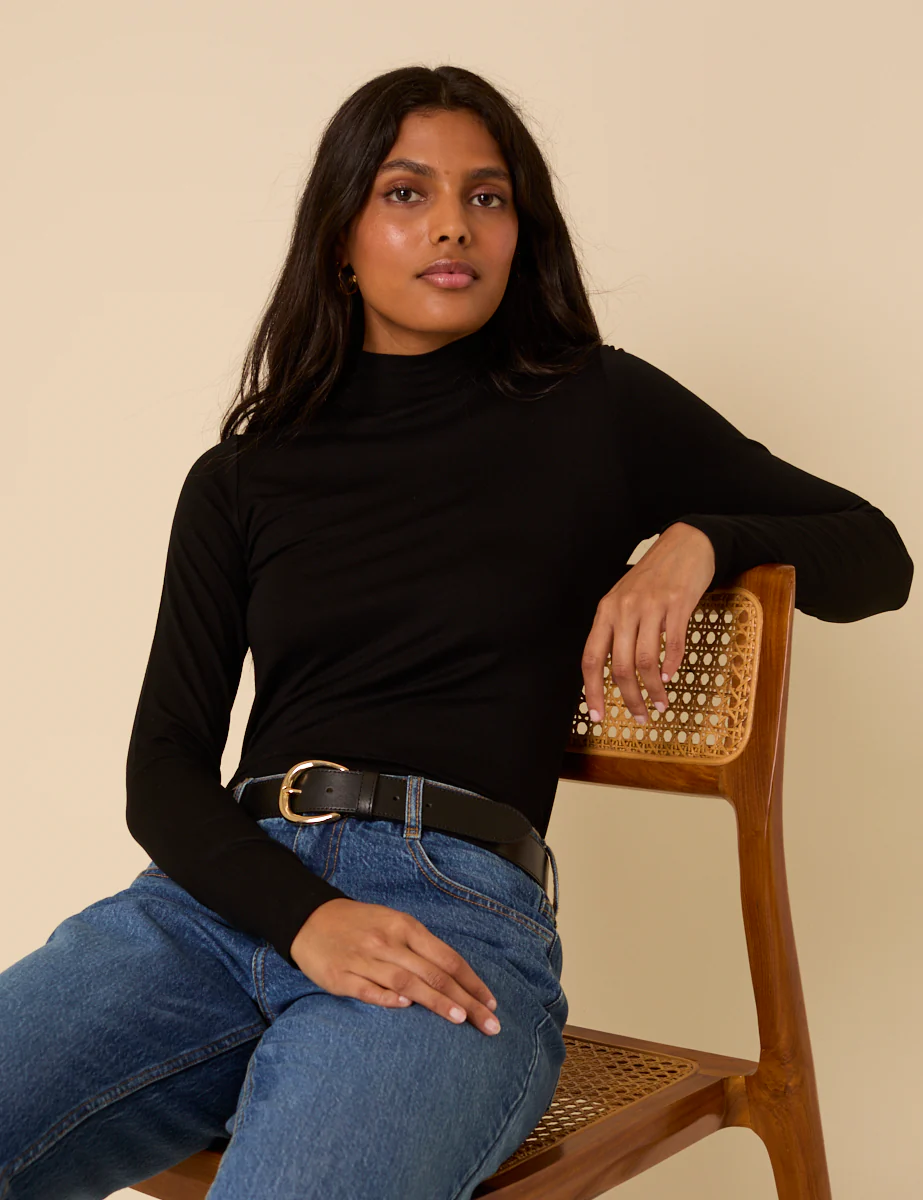 Black Funnel Neck Long Sleeve Top - Image 5