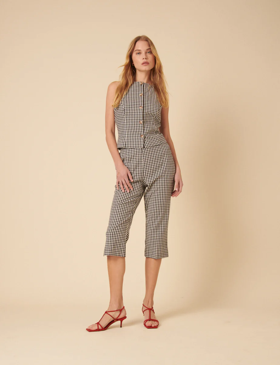 Black Gingham Capri Trousers